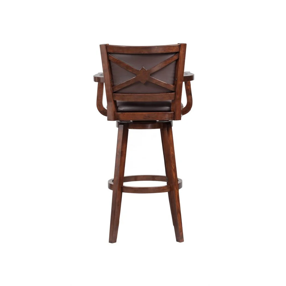 Nailhead Trim Faux Leather Upholstered Barstool With Wooden Arms, Dark Brown By Benzara - Image 4