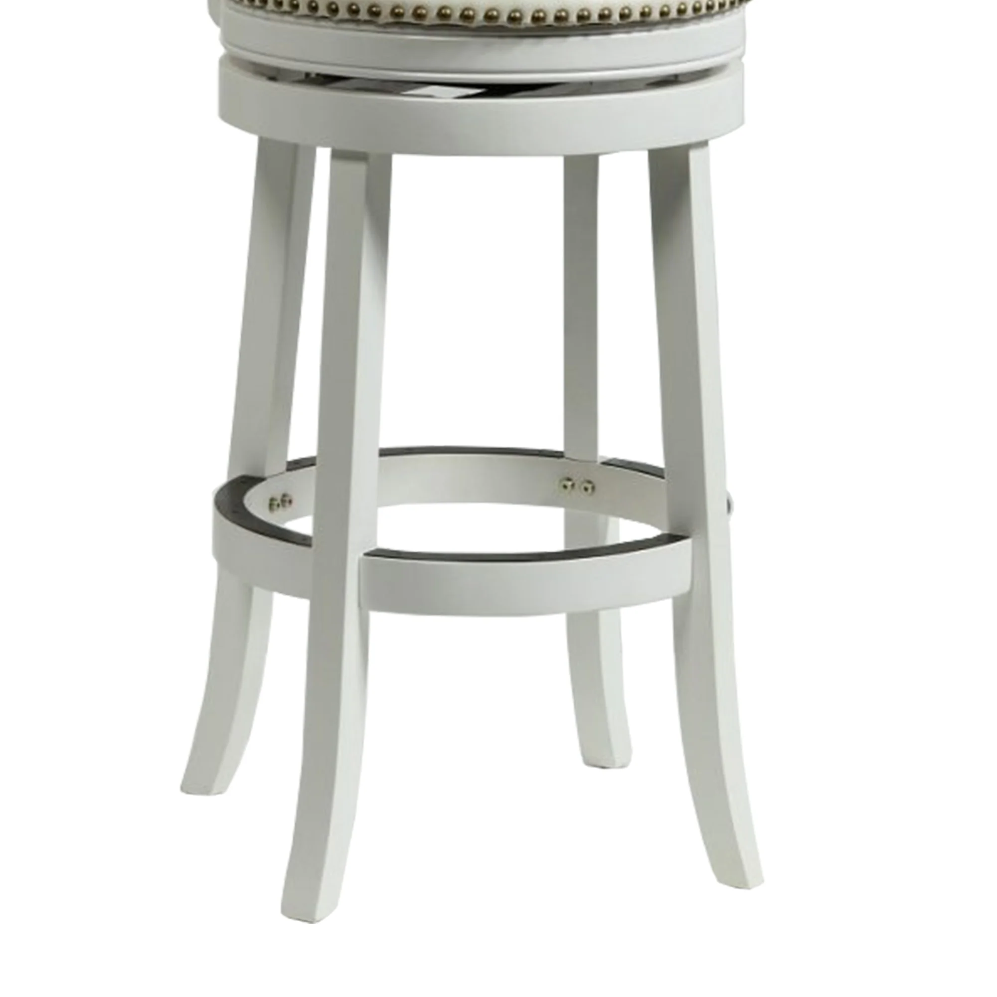 Nailhead Trim Round Leatherette Barstool with Flared Legs, White By Benzara - Image 4