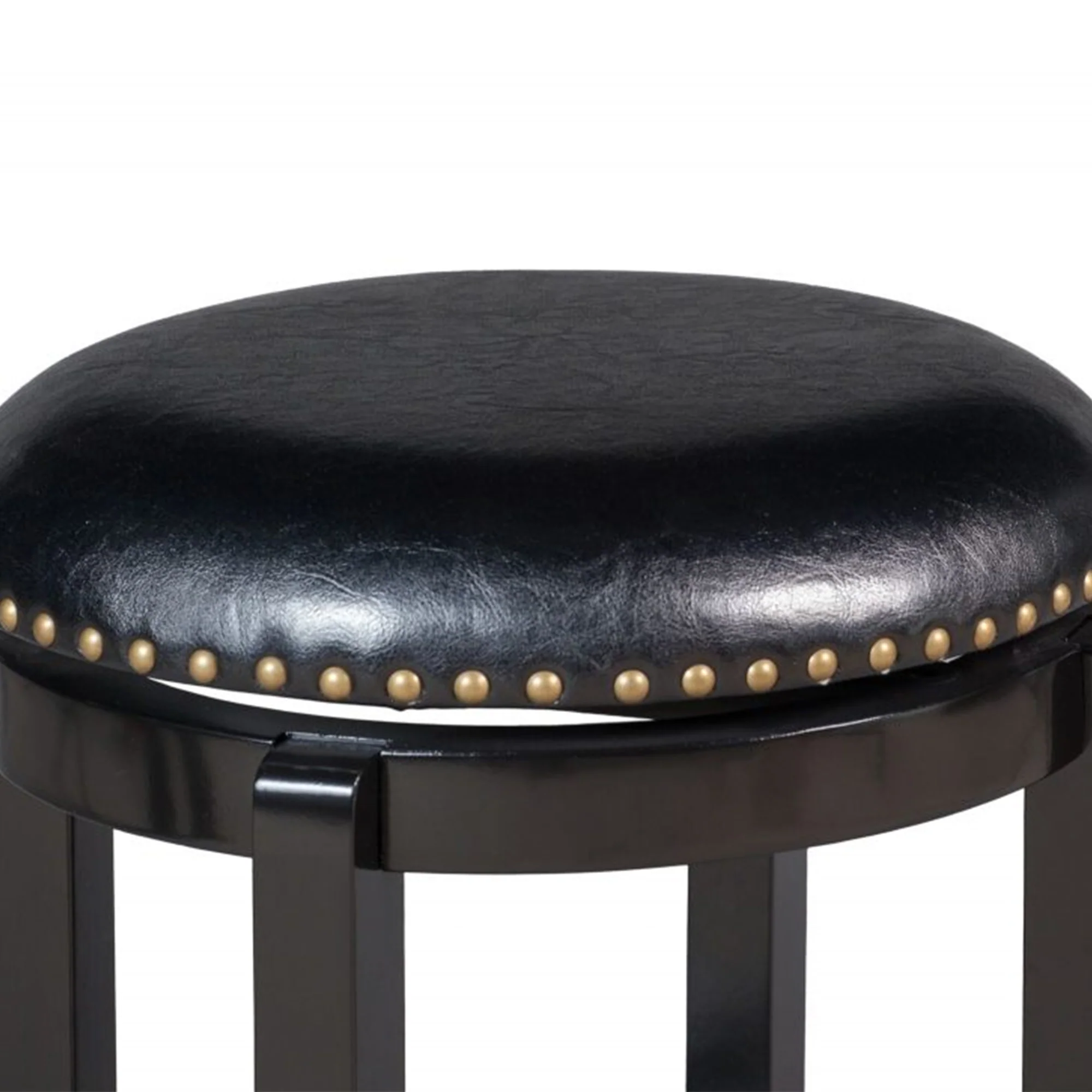 Nailhead Trim Round Leatherette Swivel Counter Stool with Flared Leg, Black By Benzara - Image 2