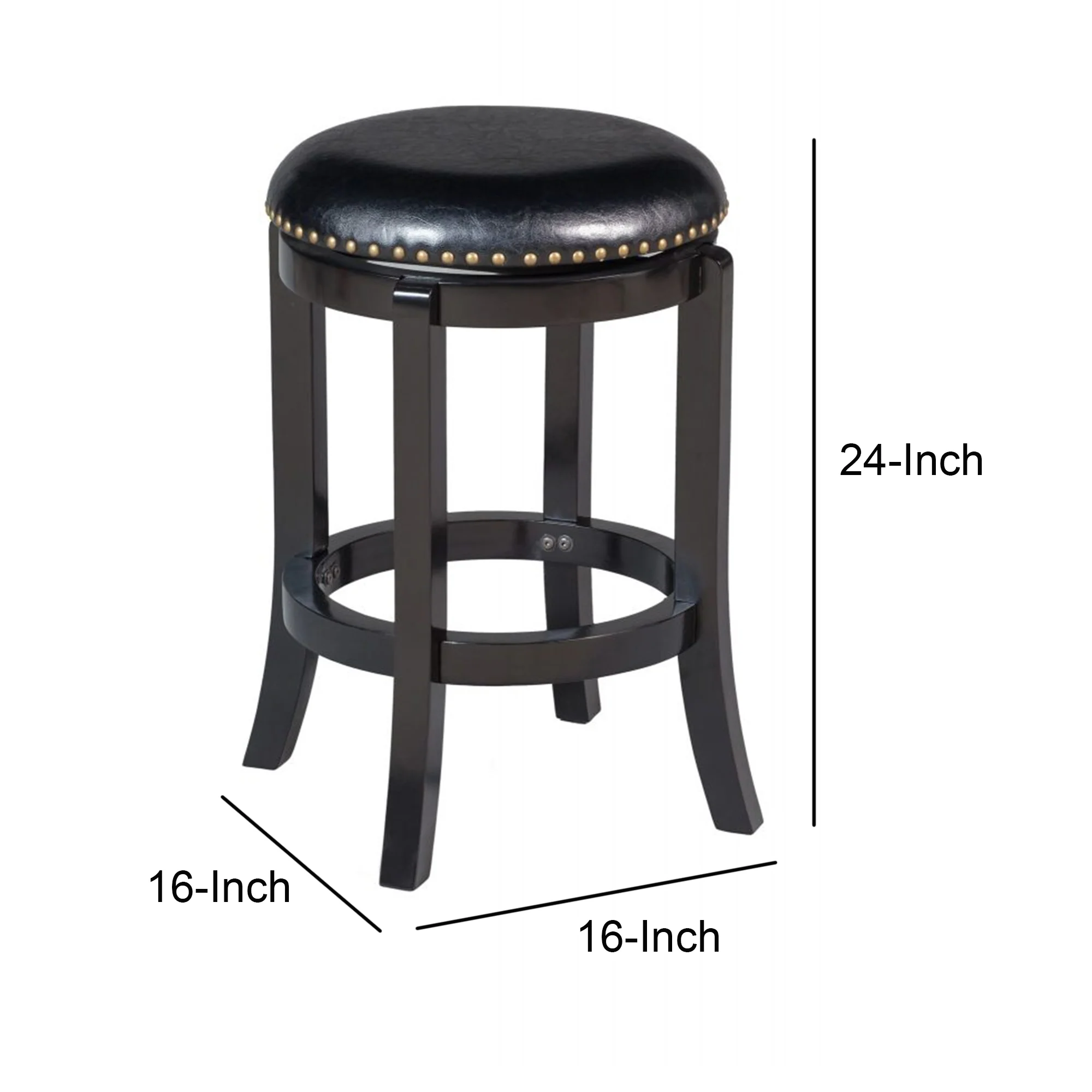 Nailhead Trim Round Leatherette Swivel Counter Stool with Flared Leg, Black By Benzara - Image 5