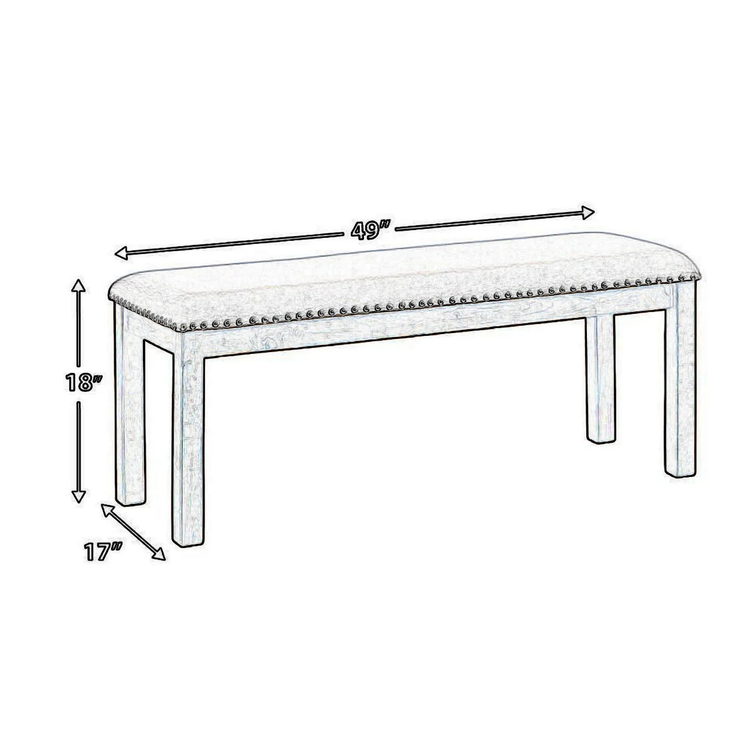 Nailhead Trim Wooden Dining Bench With Fabric Upholstery, Brown And Gray By Benzara - Image 2