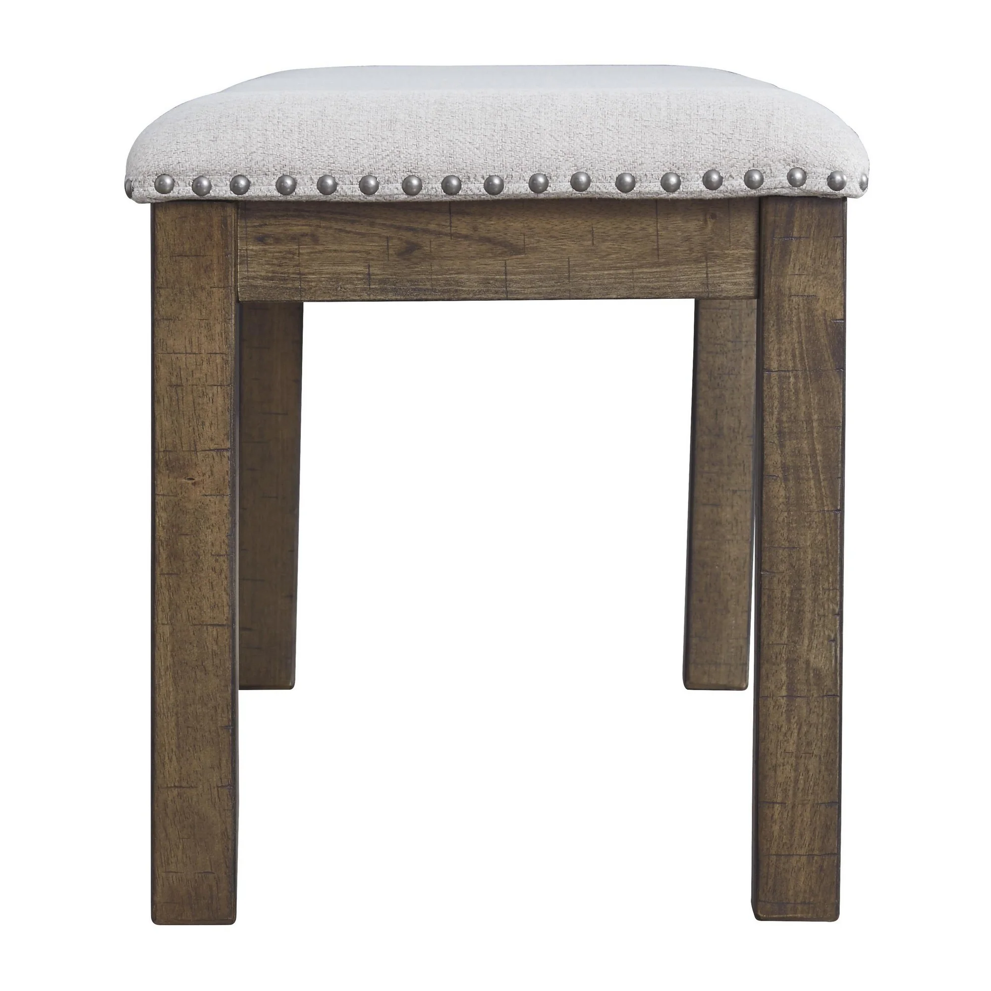 Nailhead Trim Wooden Dining Bench With Fabric Upholstery, Brown And Gray By Benzara - Image 3