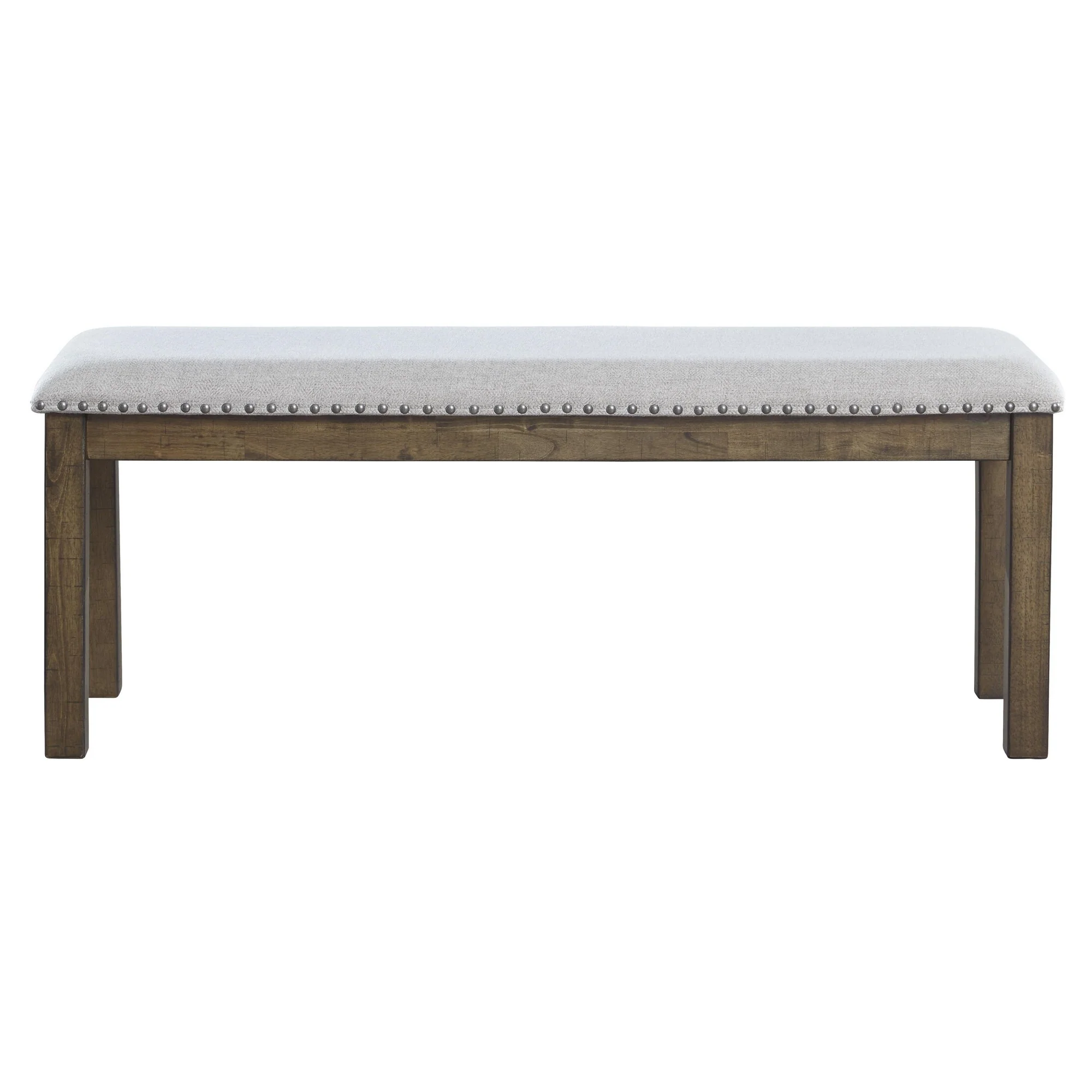 Nailhead Trim Wooden Dining Bench With Fabric Upholstery, Brown And Gray By Benzara - Image 4