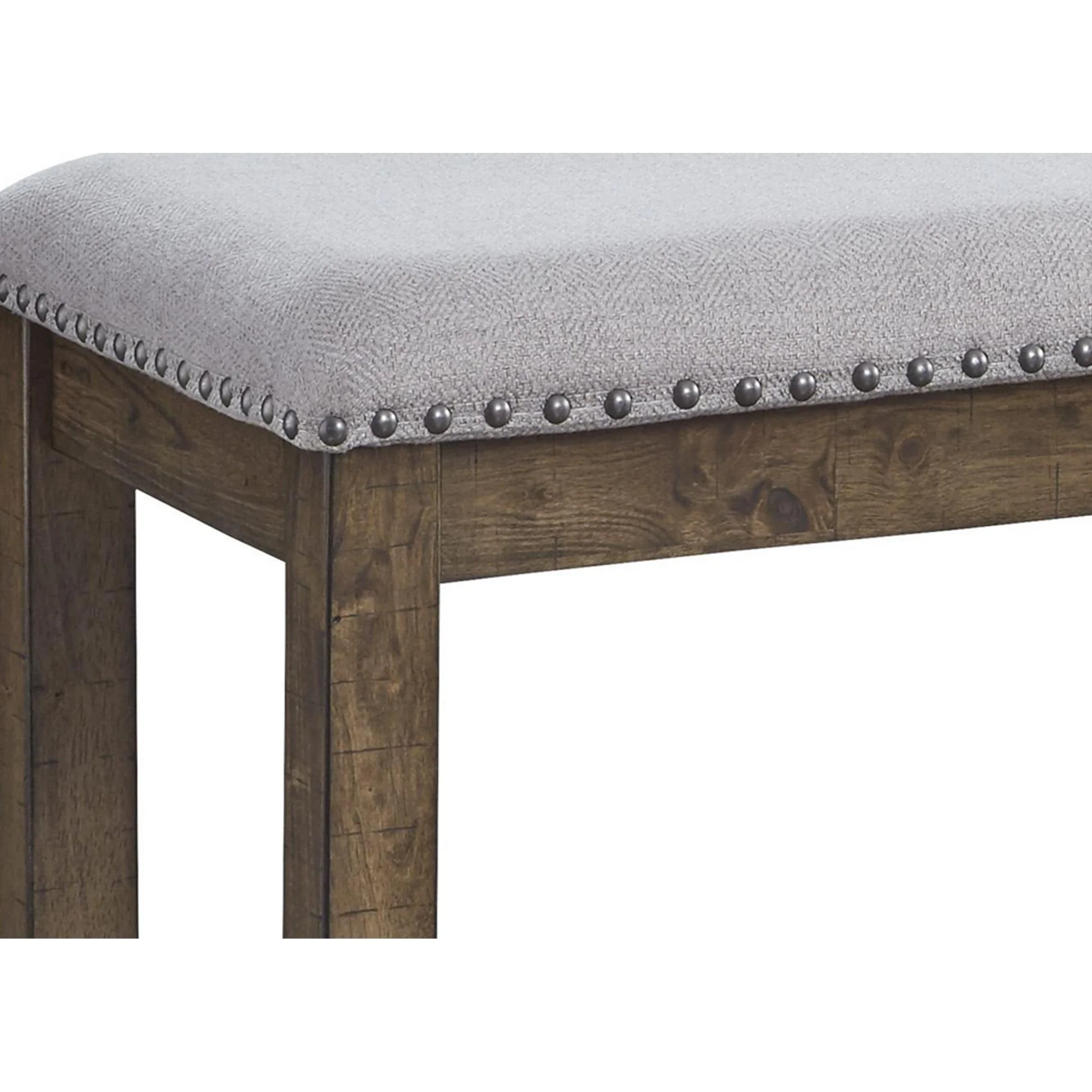 Nailhead Trim Wooden Dining Bench With Fabric Upholstery, Brown And Gray By Benzara - Image 5