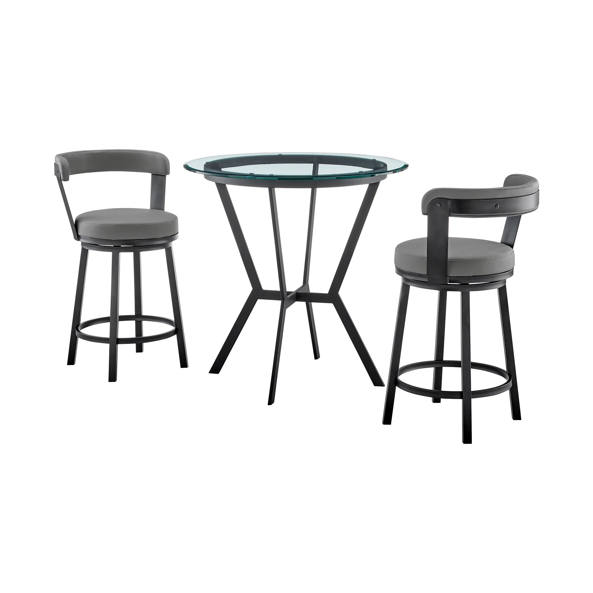 Naomi and Bryant 3-Piece Counter Height Dining Set in Black Metal and Grey Faux Leather By Armen Living - Image 2