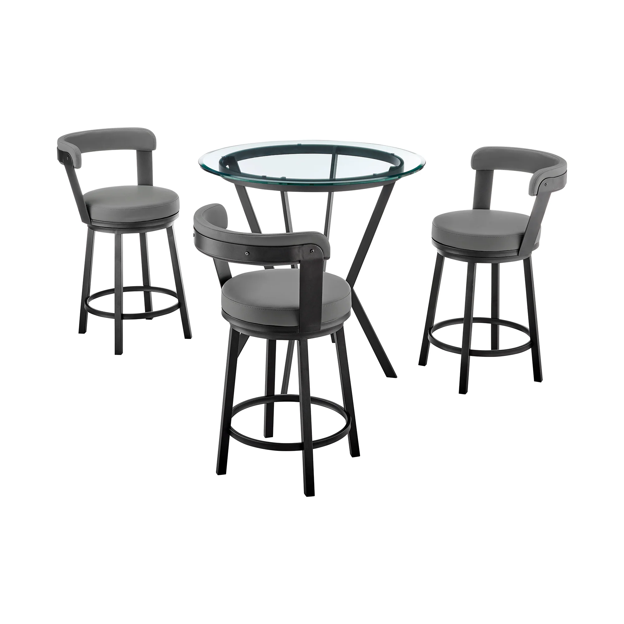 Naomi and Bryant 4-Piece Counter Height Dining Set in Black Metal and Grey Faux Leather By Armen Living - Image 2