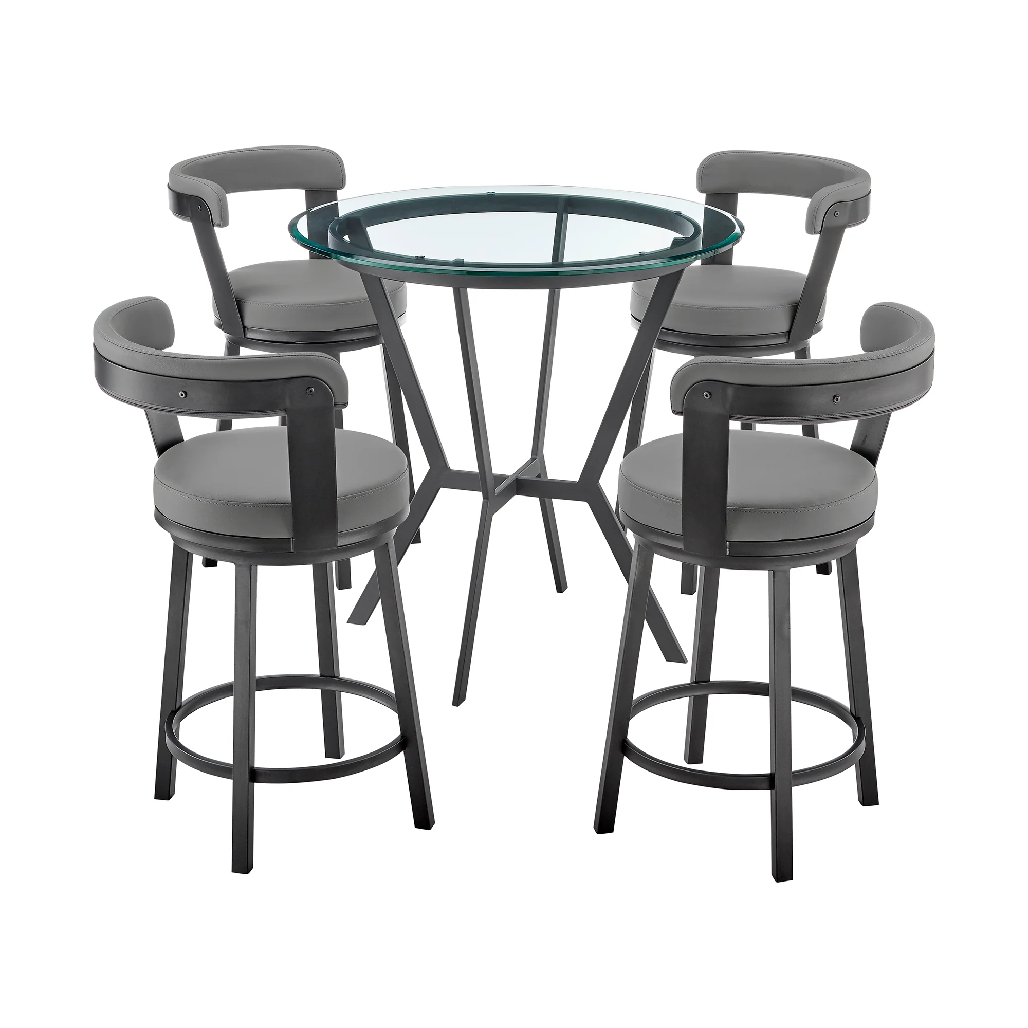 Naomi and Bryant 5-Piece Counter Height Dining Set in Black Metal and Grey Faux Leather By Armen Living - Image 2