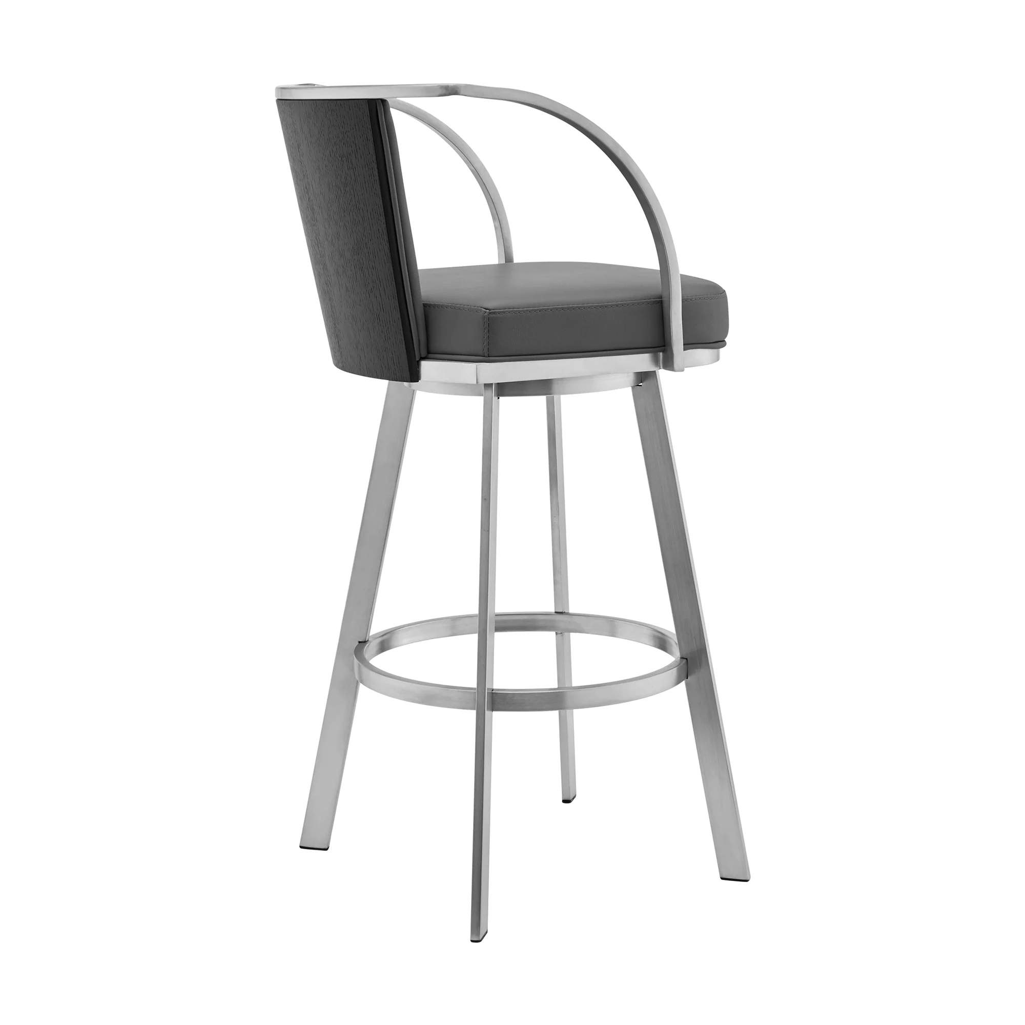 Naomi and Livingston 3-Piece Counter Height Dining Set in Brushed Stainless Steel and Grey Faux Leather By Armen Living - Image 4