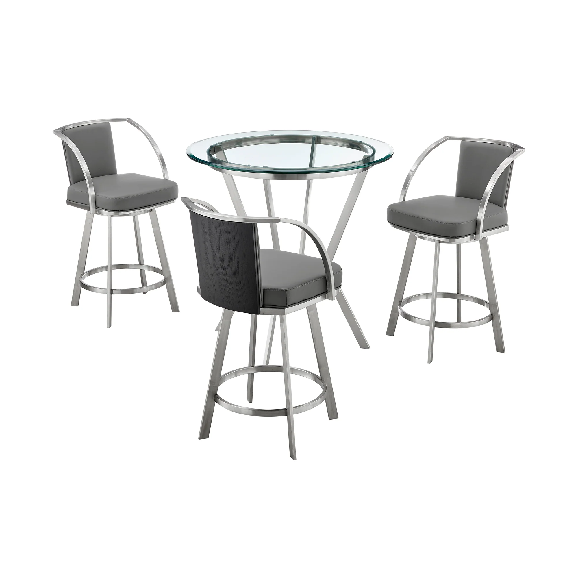 Naomi and Livingston 4-Piece Counter Height Dining Set in Brushed Stainless Steel and Grey Faux Leather By Armen Living - Image 2