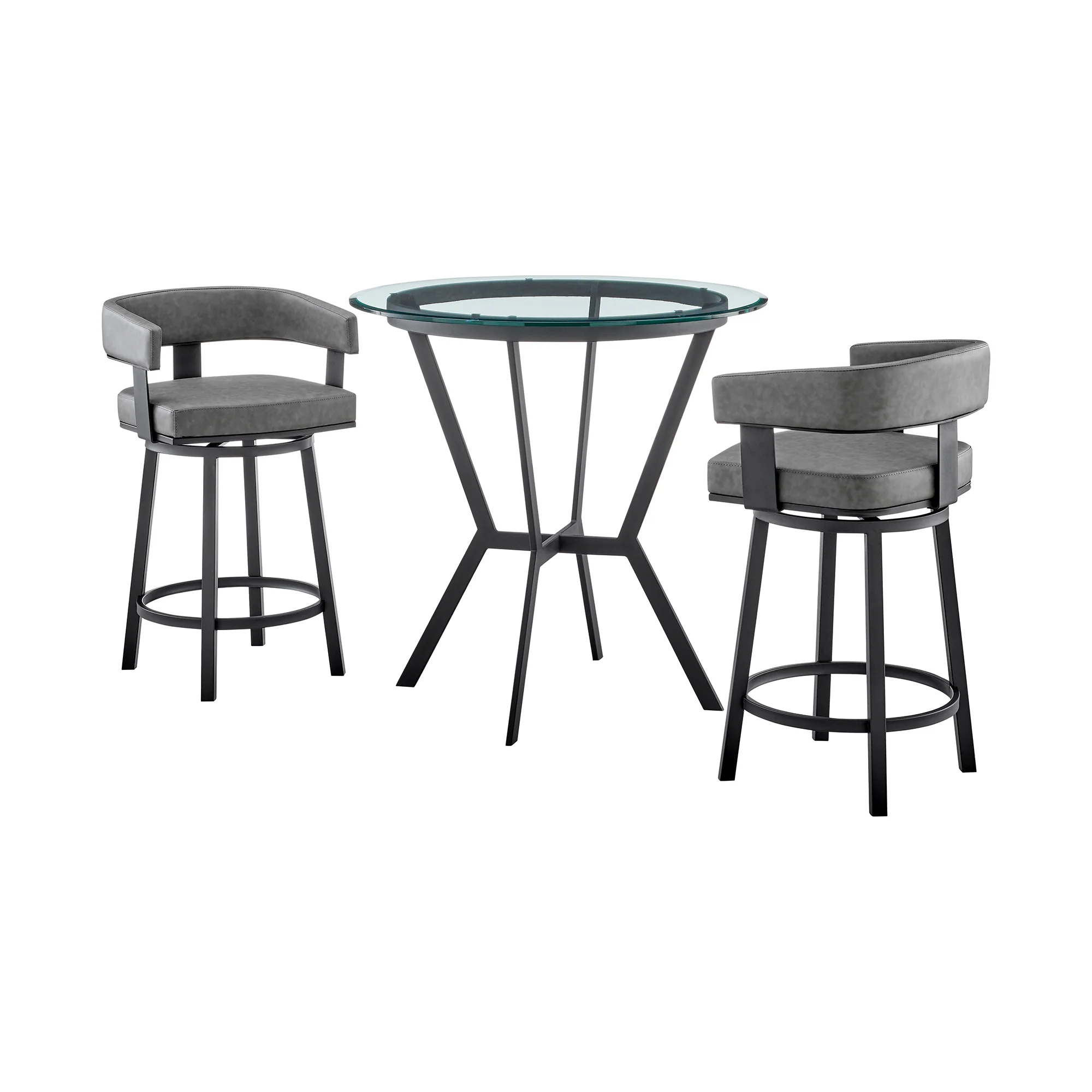 Naomi and Lorin 3-Piece Counter Height Dining Set in Black Metal and Grey Faux Leather By Armen Living - Image 2
