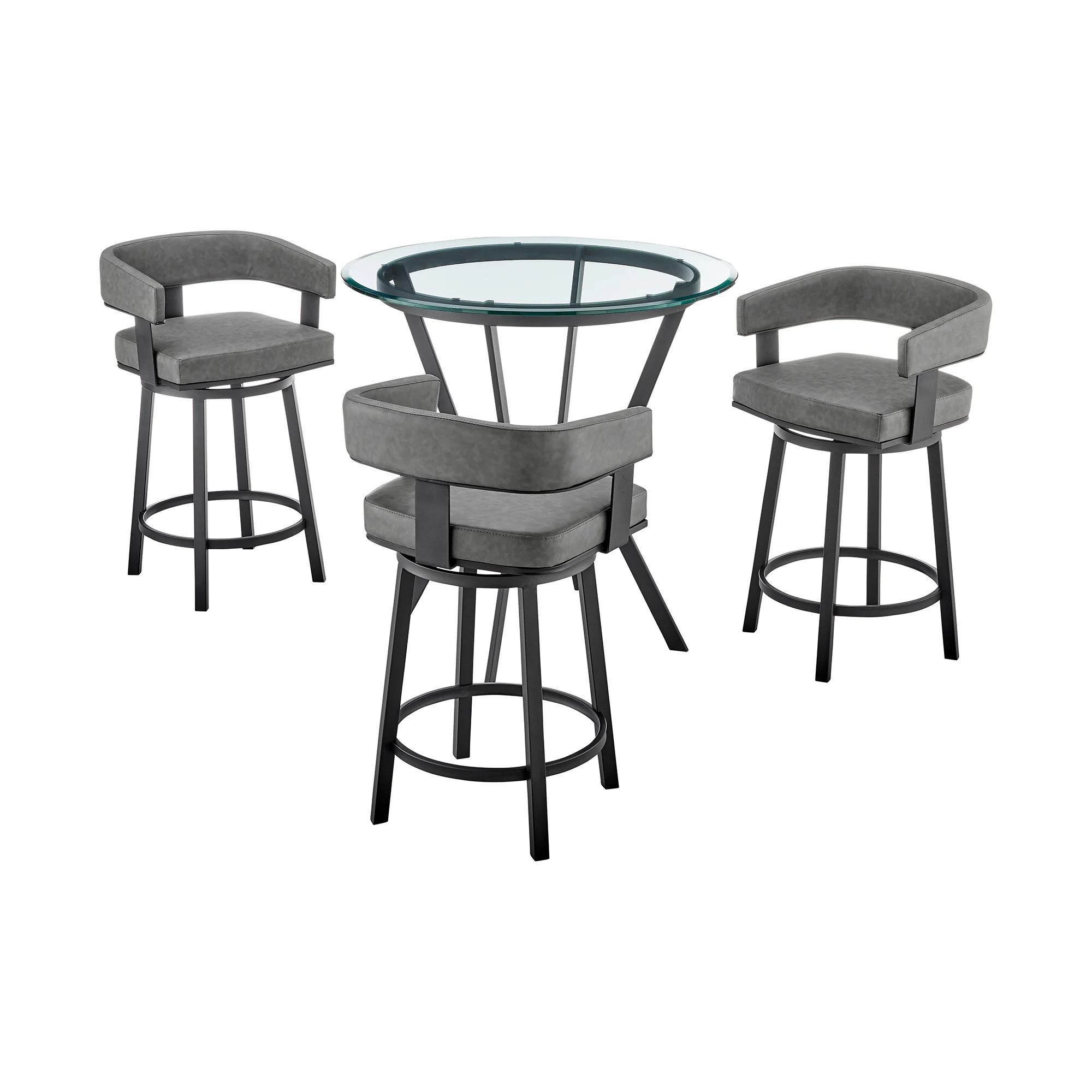 Naomi and Lorin 4-Piece Counter Height Dining Set in Black Metal and Grey Faux Leather By Armen Living - Image 2