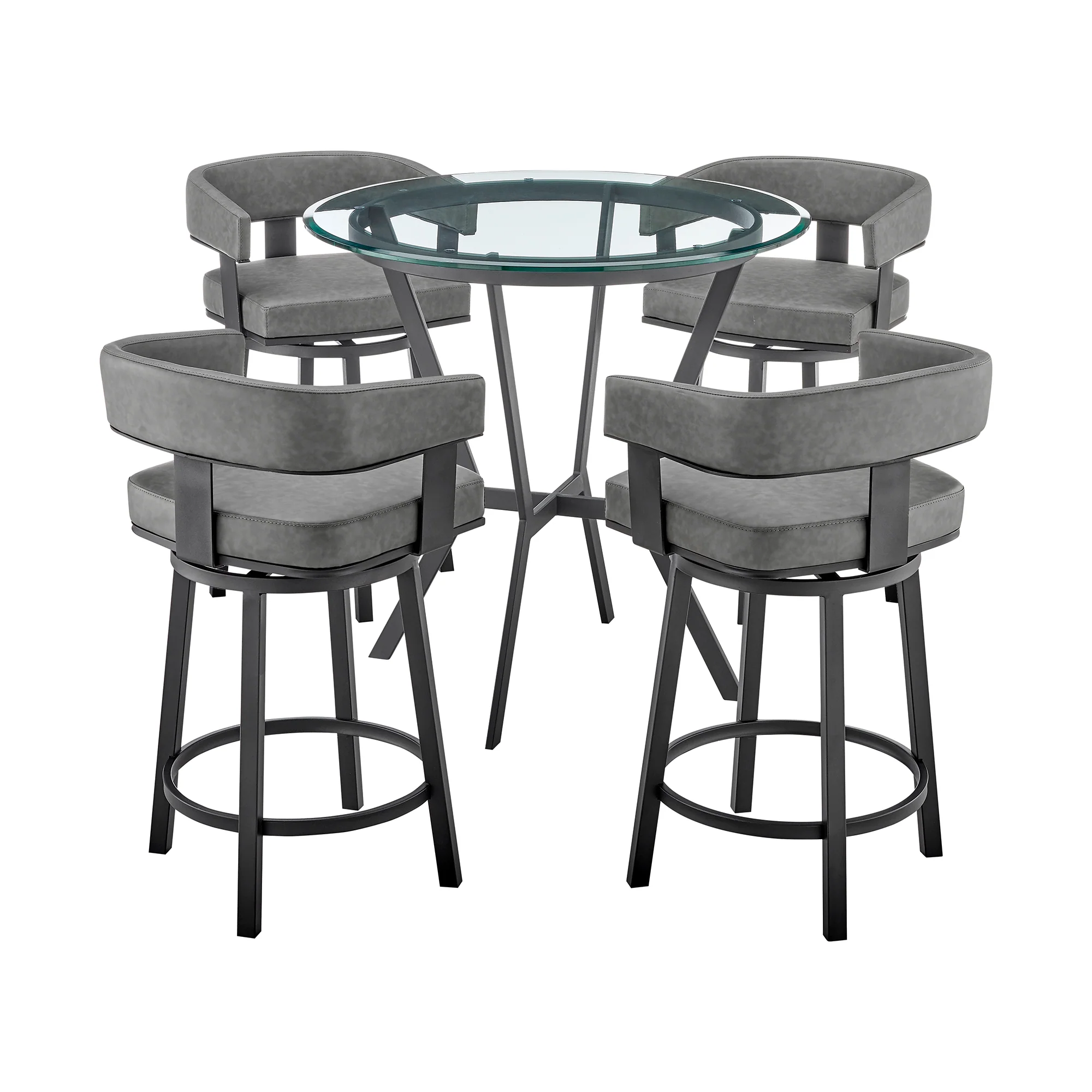 Naomi and Lorin 5-Piece Counter Height Dining Set in Black Metal and Grey Faux Leather By Armen Living - Image 2