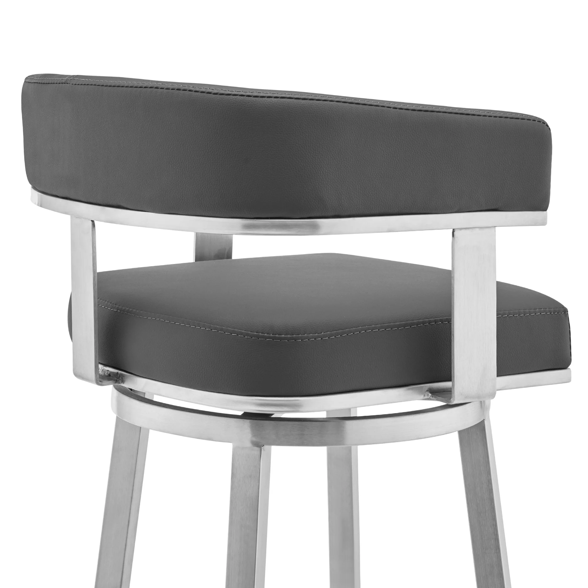 Naomi and Lorin 5-Piece Counter Height Dining Set in Brushed Stainless Steel and Grey Faux Leather By Armen Living - Image 7