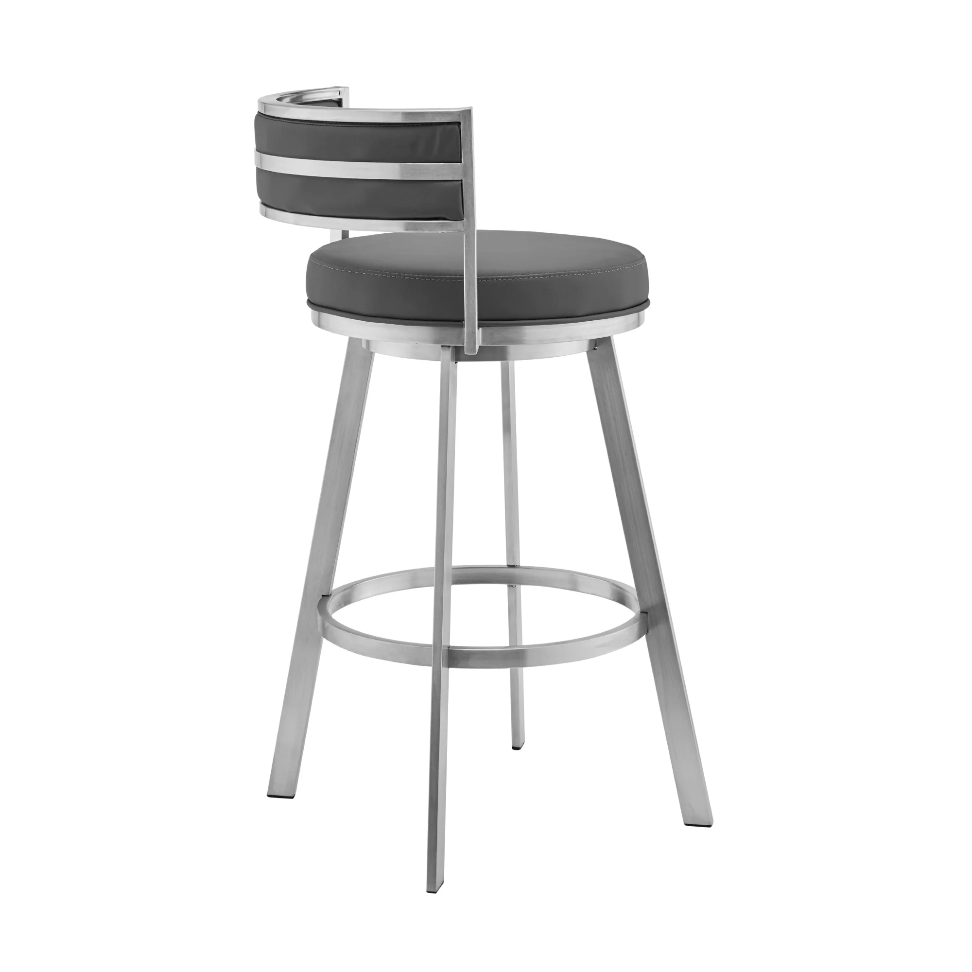 Naomi and Roman 3-Piece Counter Height Dining Set in Brushed Stainless Steel and Gray Faux Leather By Armen Living - Image 4