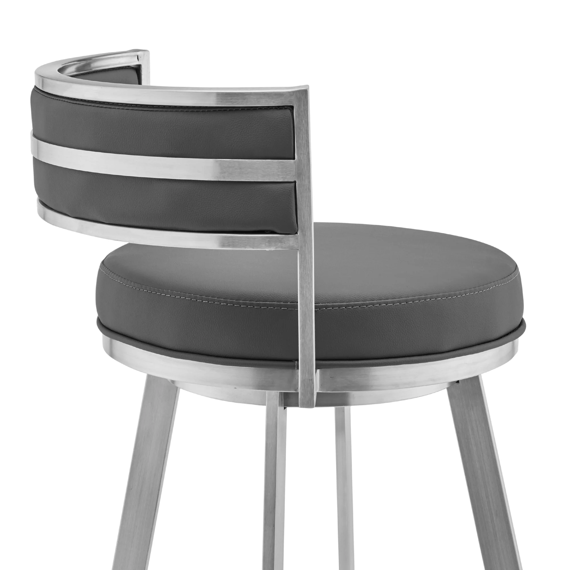 Naomi and Roman 3-Piece Counter Height Dining Set in Brushed Stainless Steel and Gray Faux Leather By Armen Living - Image 7