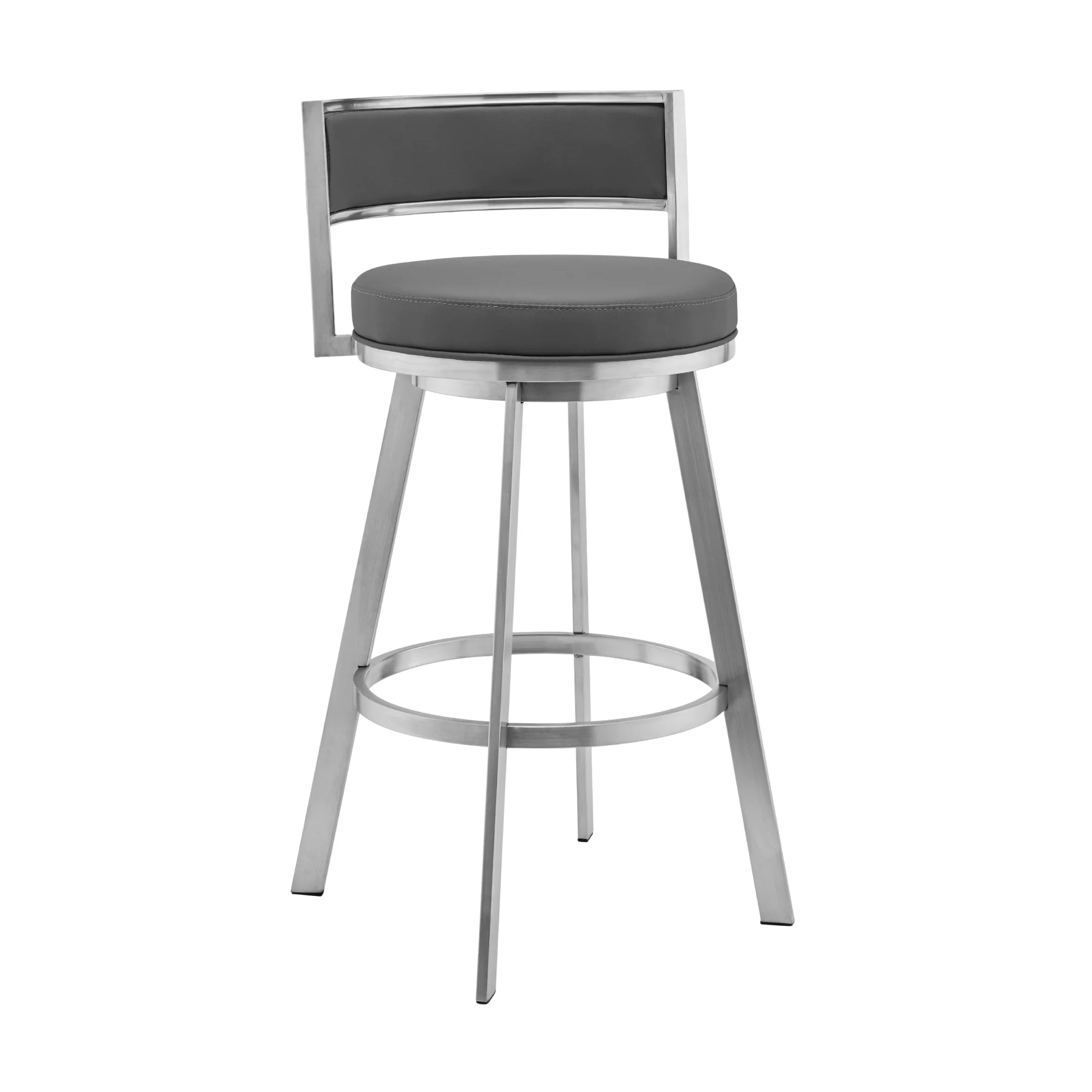 Naomi and Roman 4-Piece Counter Height Dining Set in Brushed Stainless Steel and Gray Faux Leather By Armen Living - Image 3