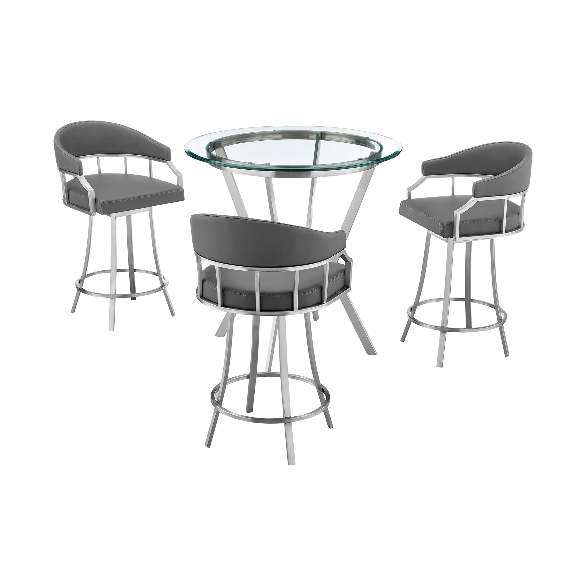 Naomi and Valerie 4-Piece Counter Height Dining Set in Brushed Stainless Steel and Gray Faux Leather By Armen Living - Image 2