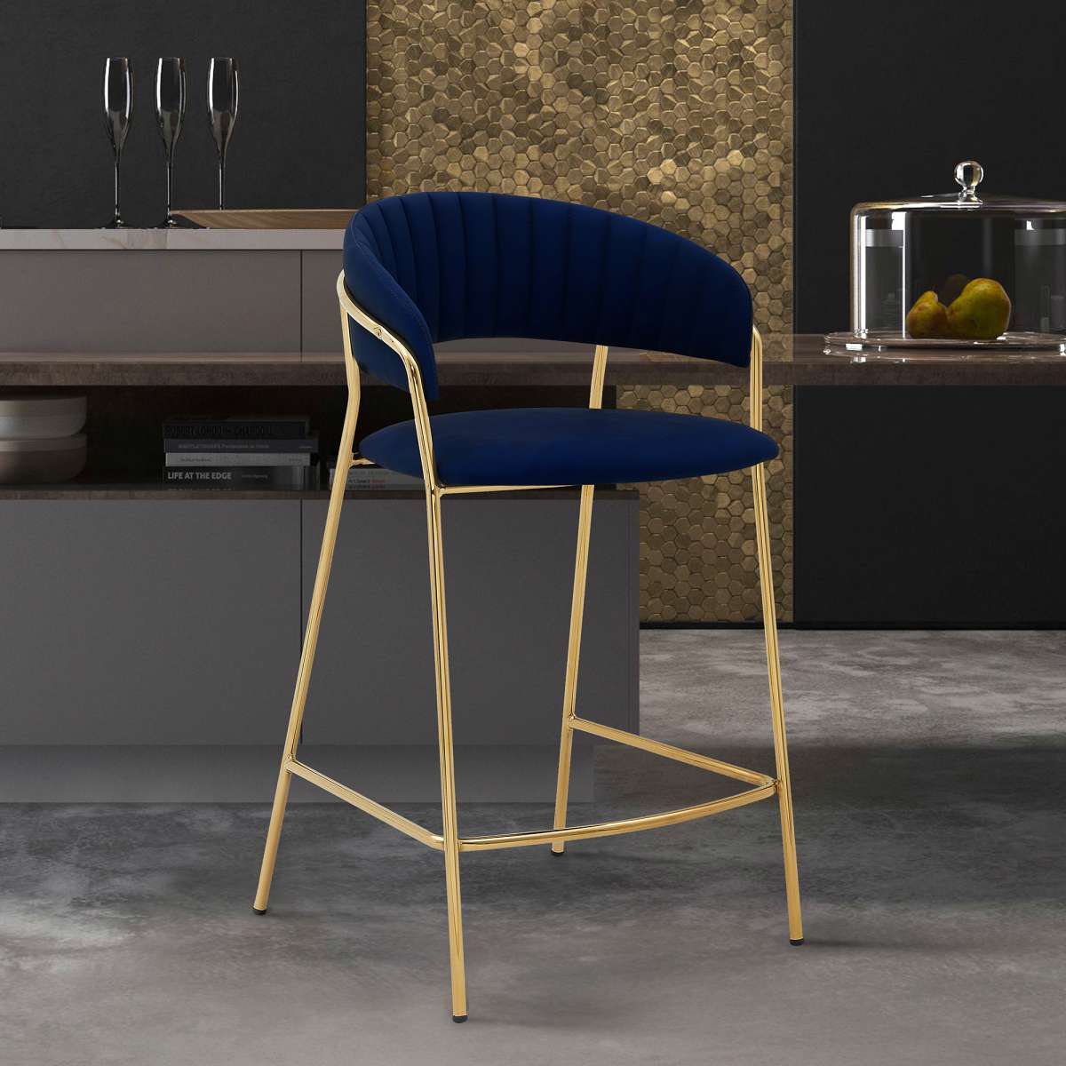 Nara 26" Gray Faux Leather and Metal Counter Height Bar Stool By Armen Living - Image 12