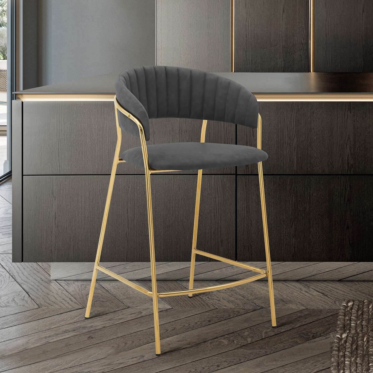 Nara 26" Gray Faux Leather and Metal Counter Height Bar Stool By Armen Living - Image 19