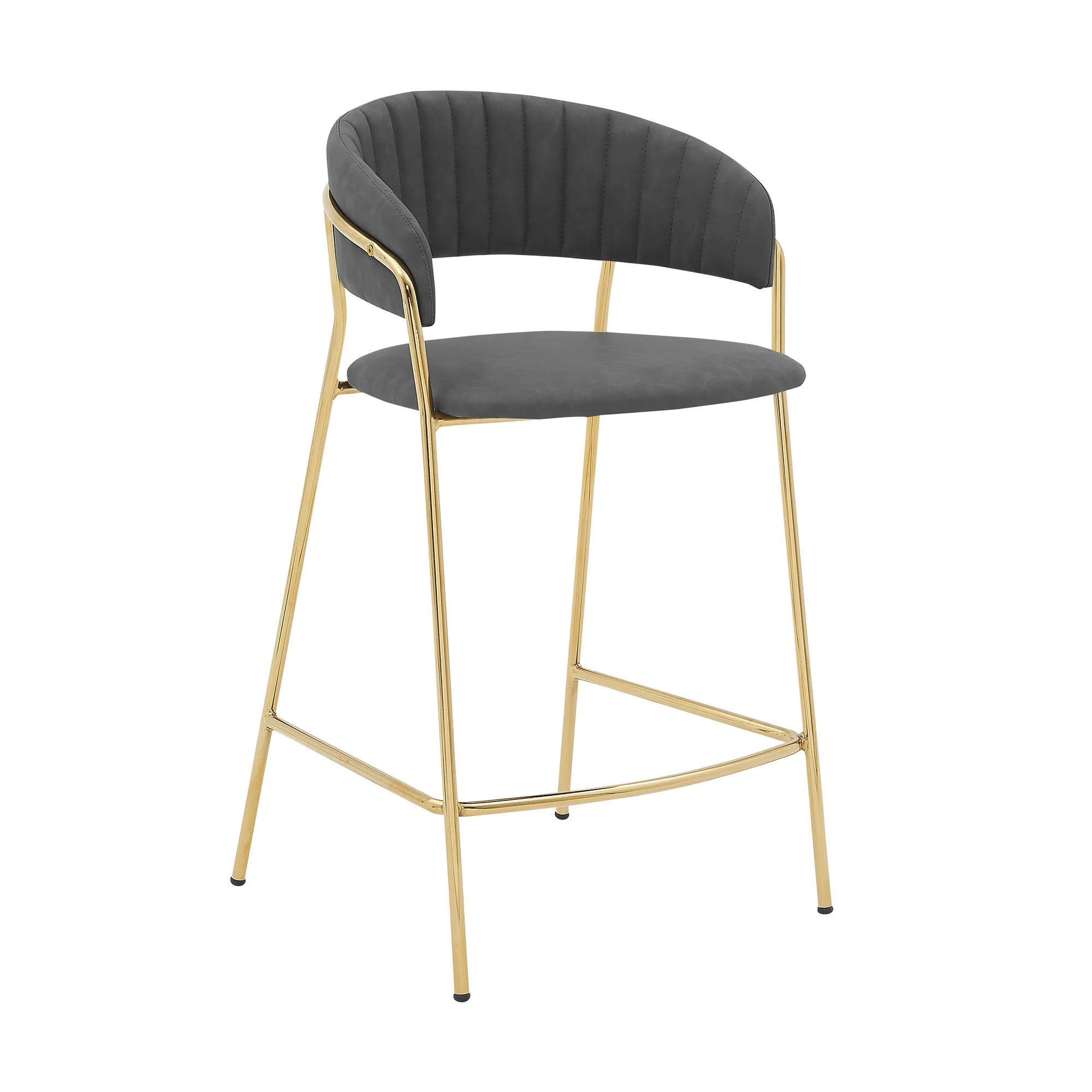 Nara 30" Gray Faux Leather and Metal Counter Height Barstool with Gold Frame By Armen Living - Image 2