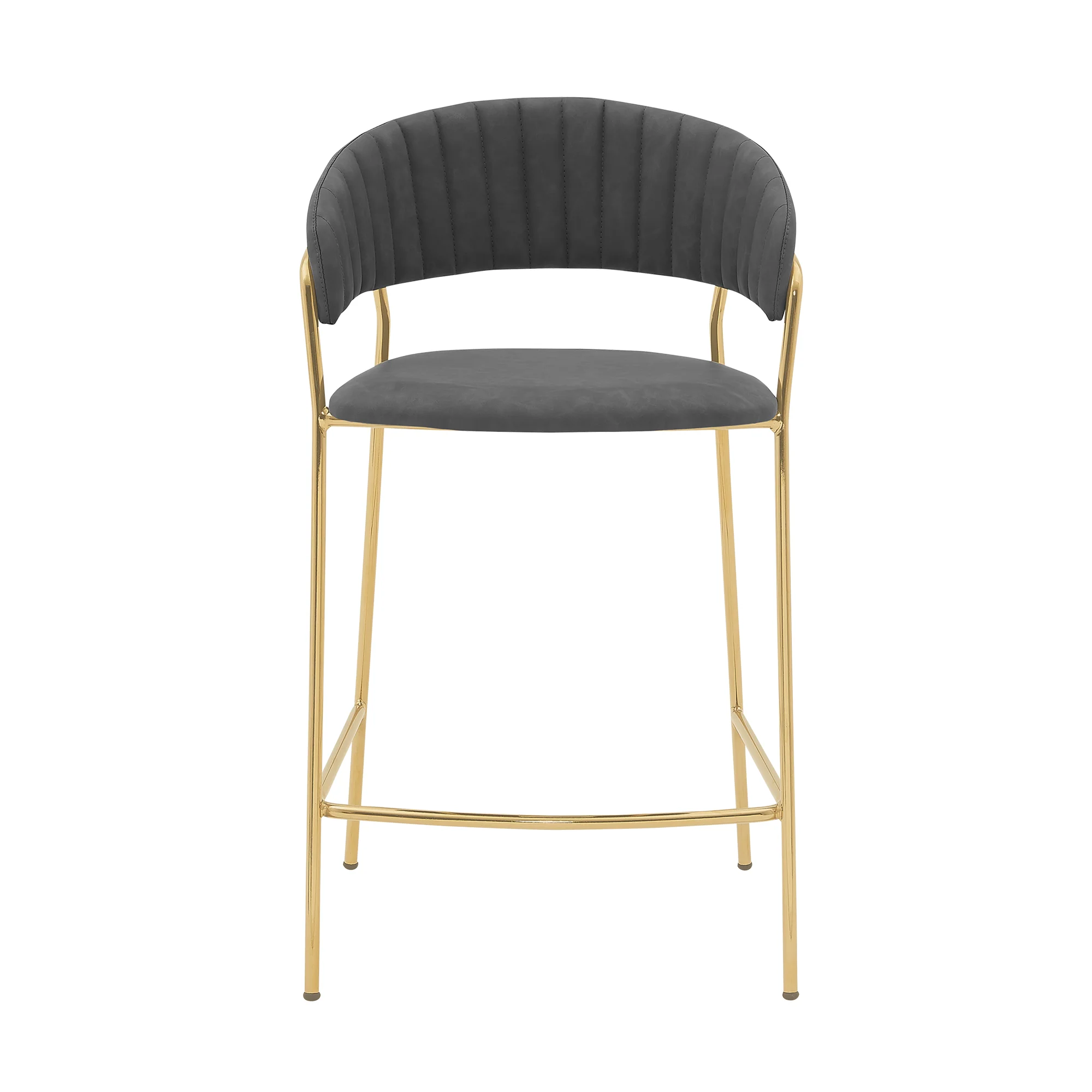 Nara 30" Gray Faux Leather and Metal Counter Height Barstool with Gold Frame By Armen Living - Image 3