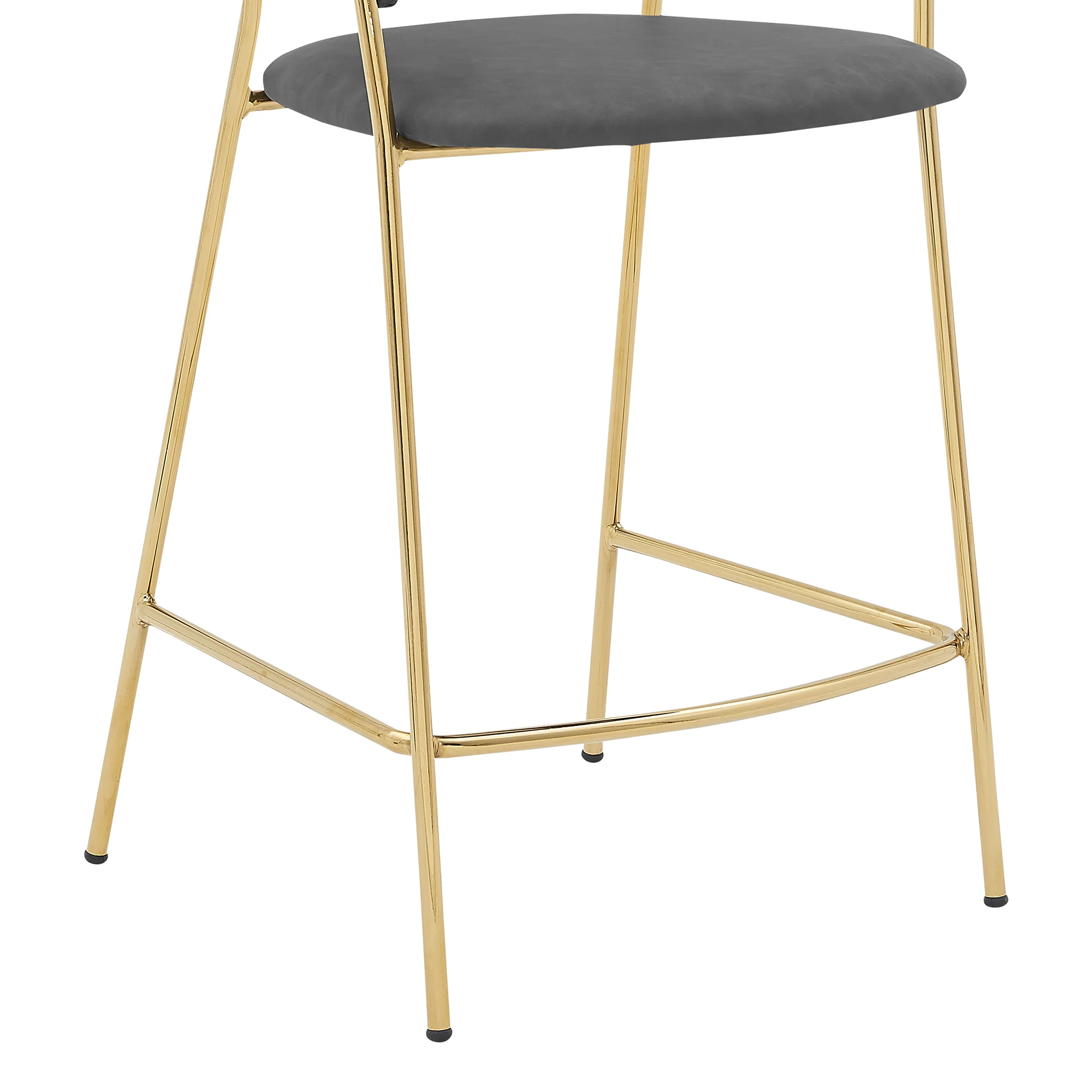 Nara 30" Gray Faux Leather and Metal Counter Height Barstool with Gold Frame By Armen Living - Image 7