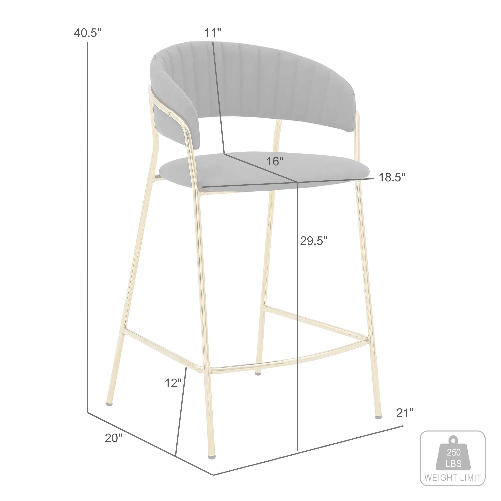Nara 30" Gray Faux Leather and Metal Counter Height Barstool with Gold Frame By Armen Living - Image 8
