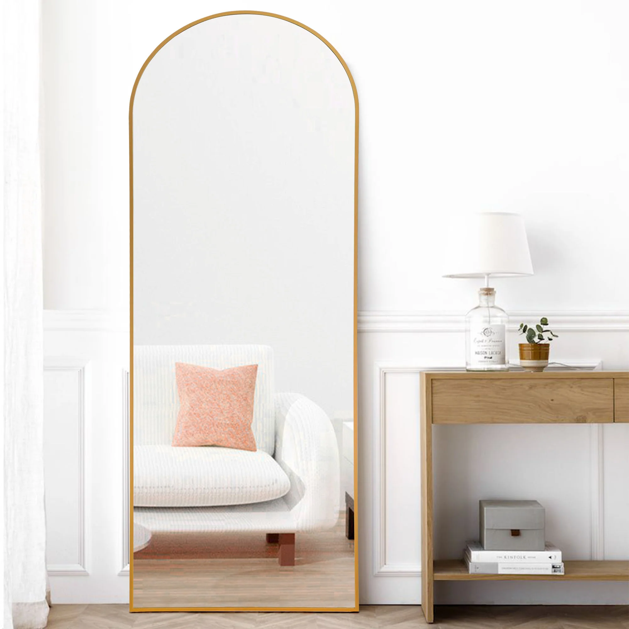 Narrow Gold Arched Full-length Floor Mirror with Stand By Homeroots - Image 4