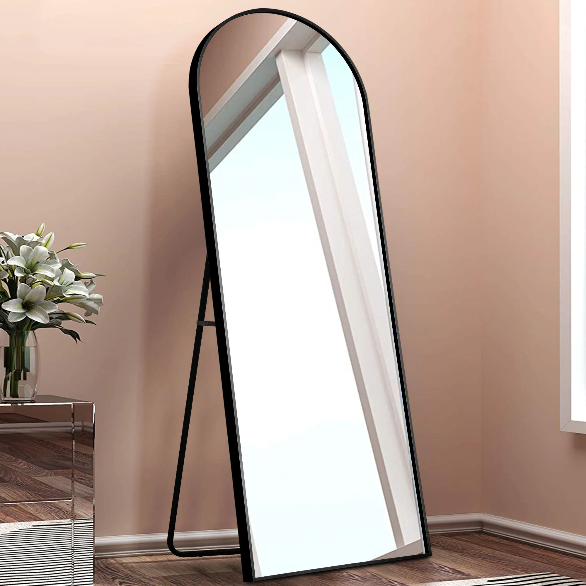 Narrow Gold Arched Full-length Floor Mirror with Stand By Homeroots - Image 6