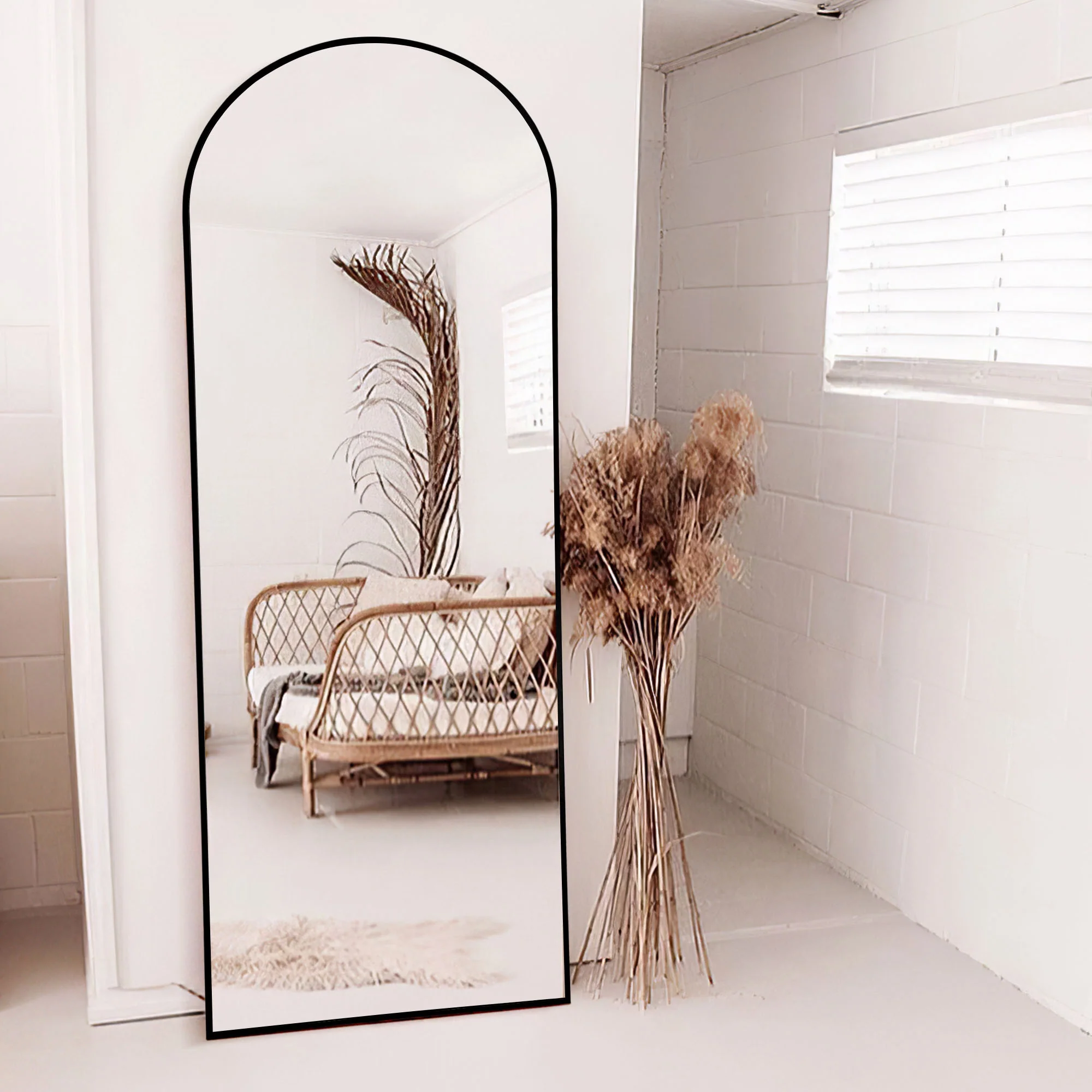 Narrow Gold Arched Full-length Floor Mirror with Stand By Homeroots - Image 8