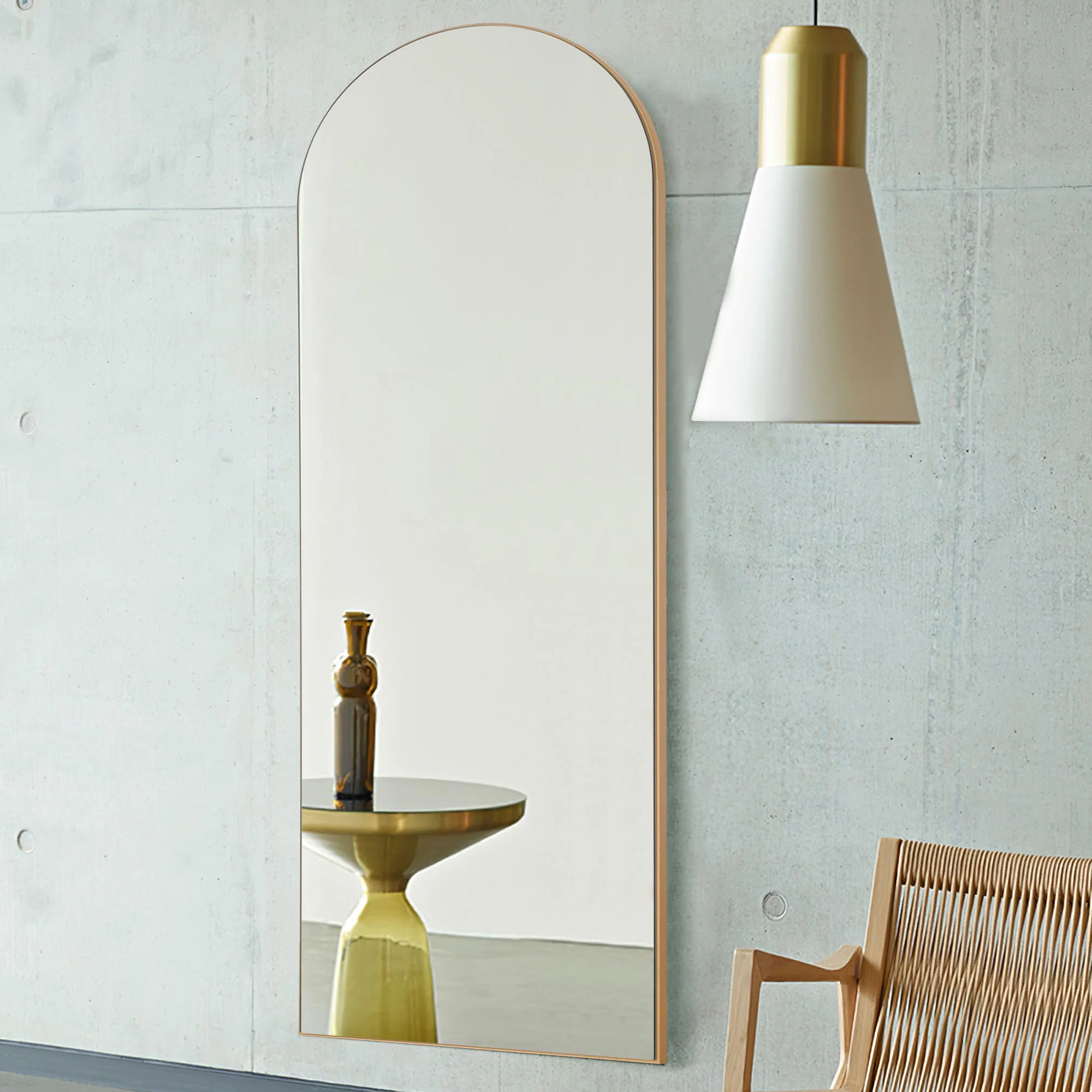 Narrow Gold Arched Wooden Mirror By Homeroots - Image 3
