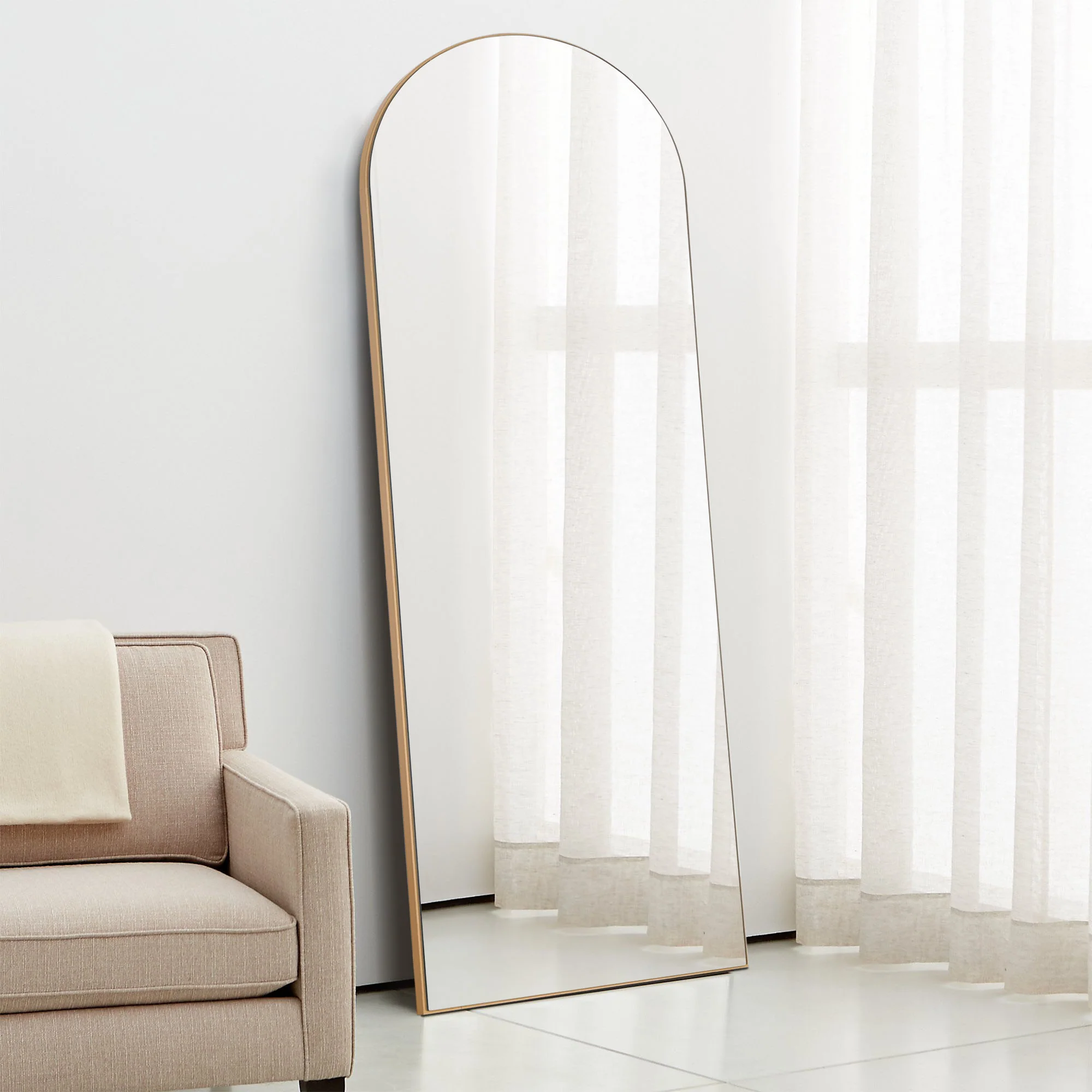 Narrow Gold Arched Wooden Mirror By Homeroots - Image 4