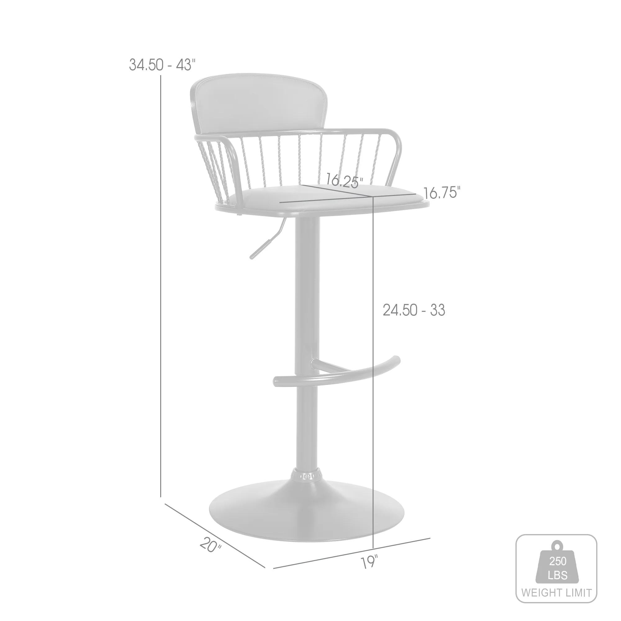 Nash Adjustable Black Wood Bar Stool in Grey Faux Leather with Black Metal By Armen Living - Image 9