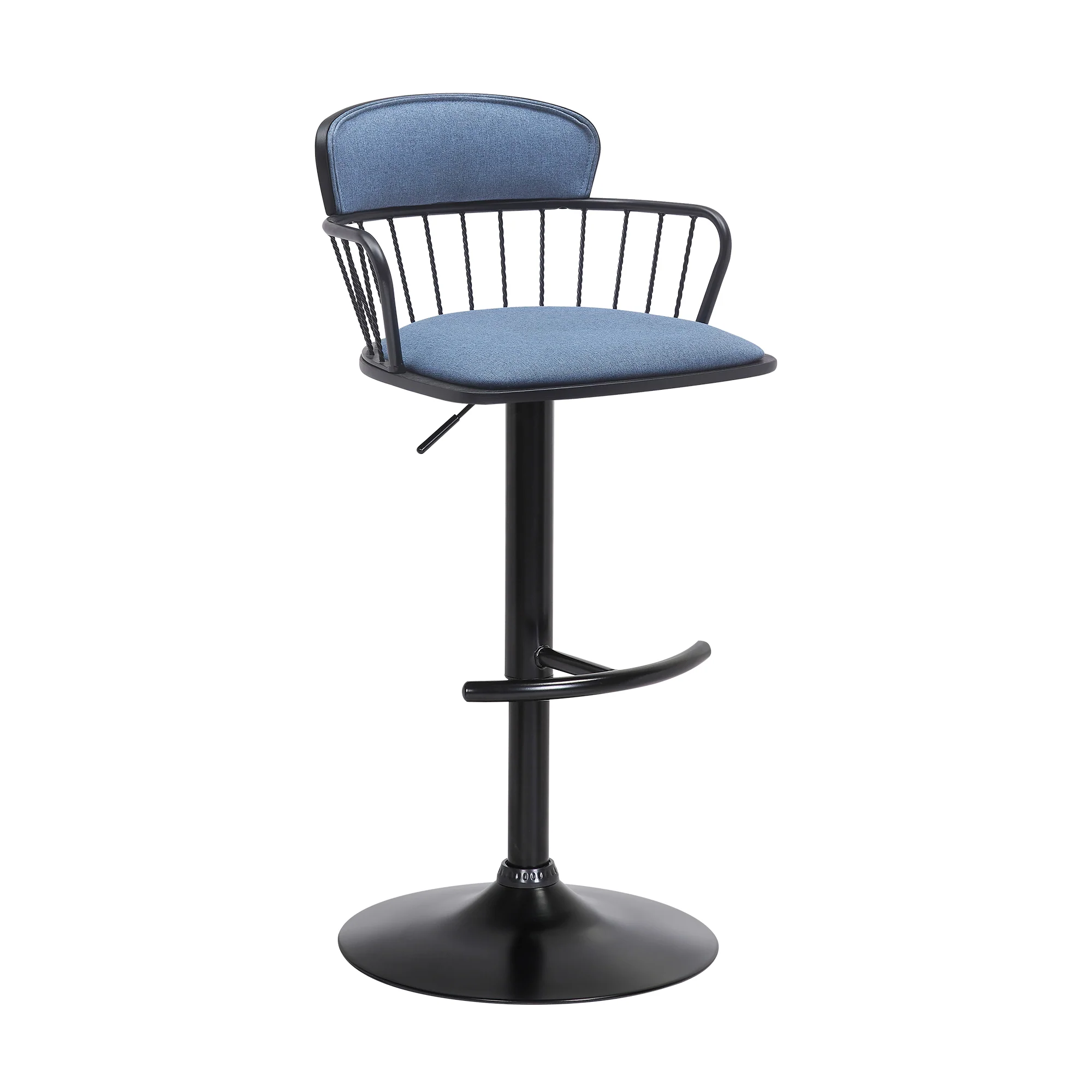 Nash Adjustable Black Wood Bar Stool in Light Gray Fabric with Black Metal By Armen Living - Image 11