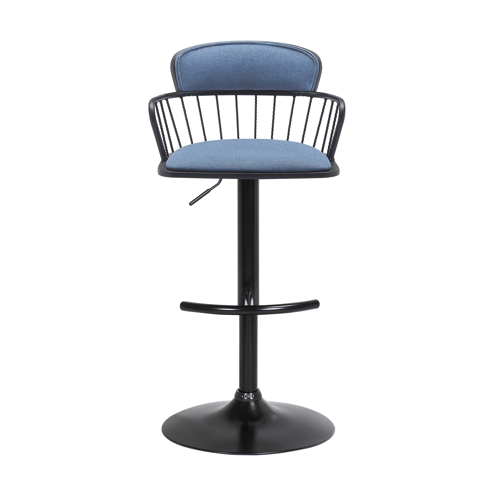 Nash Adjustable Black Wood Bar Stool in Light Gray Fabric with Black Metal By Armen Living - Image 12