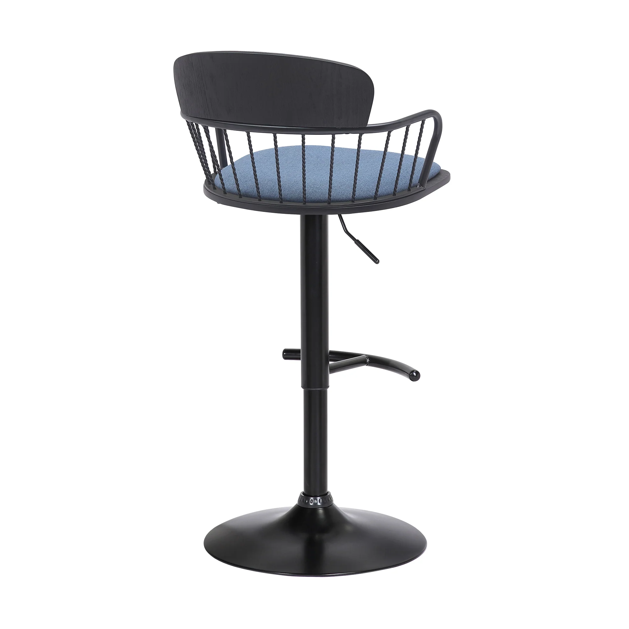 Nash Adjustable Black Wood Bar Stool in Light Gray Fabric with Black Metal By Armen Living - Image 13