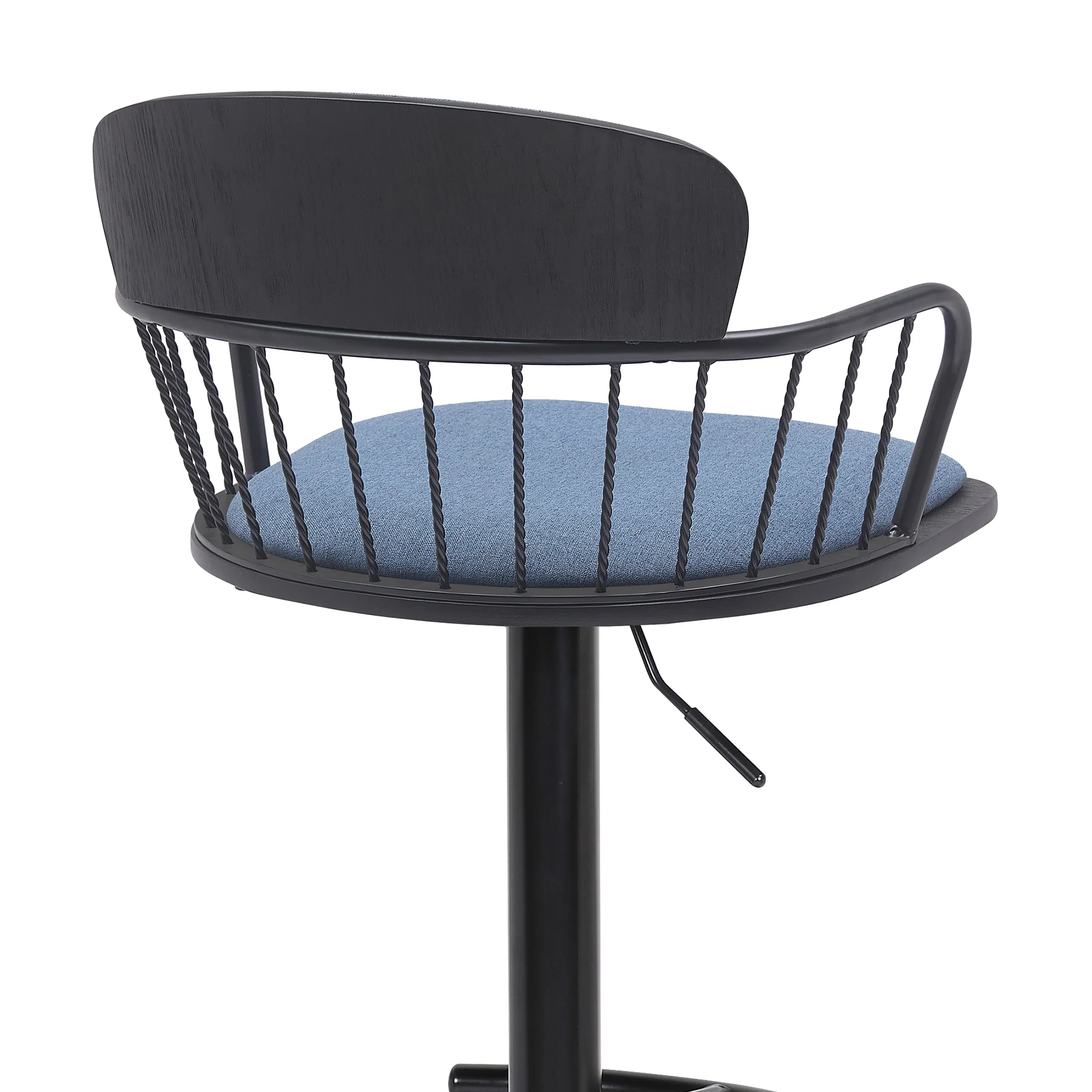Nash Adjustable Black Wood Bar Stool in Light Gray Fabric with Black Metal By Armen Living - Image 14