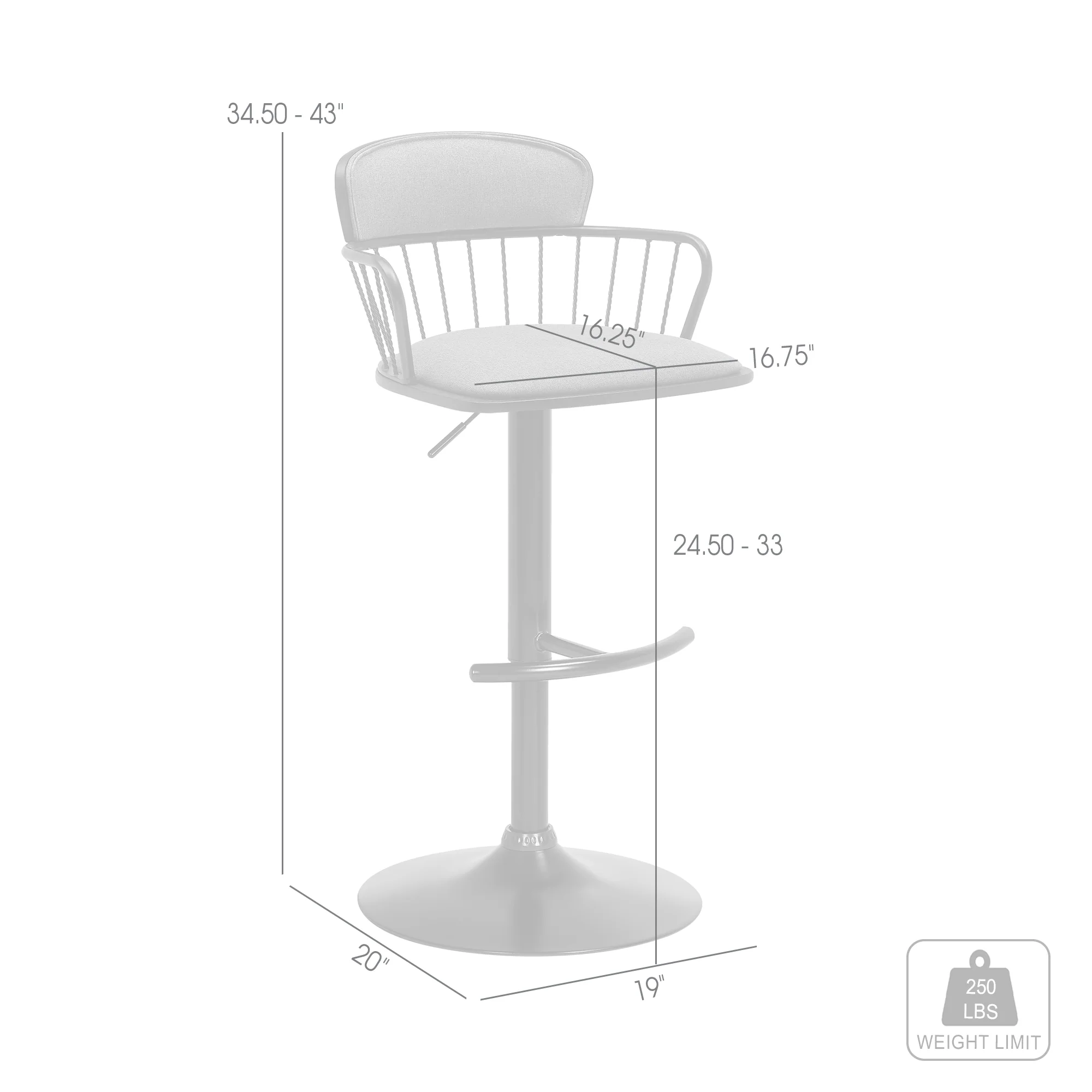 Nash Adjustable Black Wood Bar Stool in Light Gray Fabric with Black Metal By Armen Living - Image 17