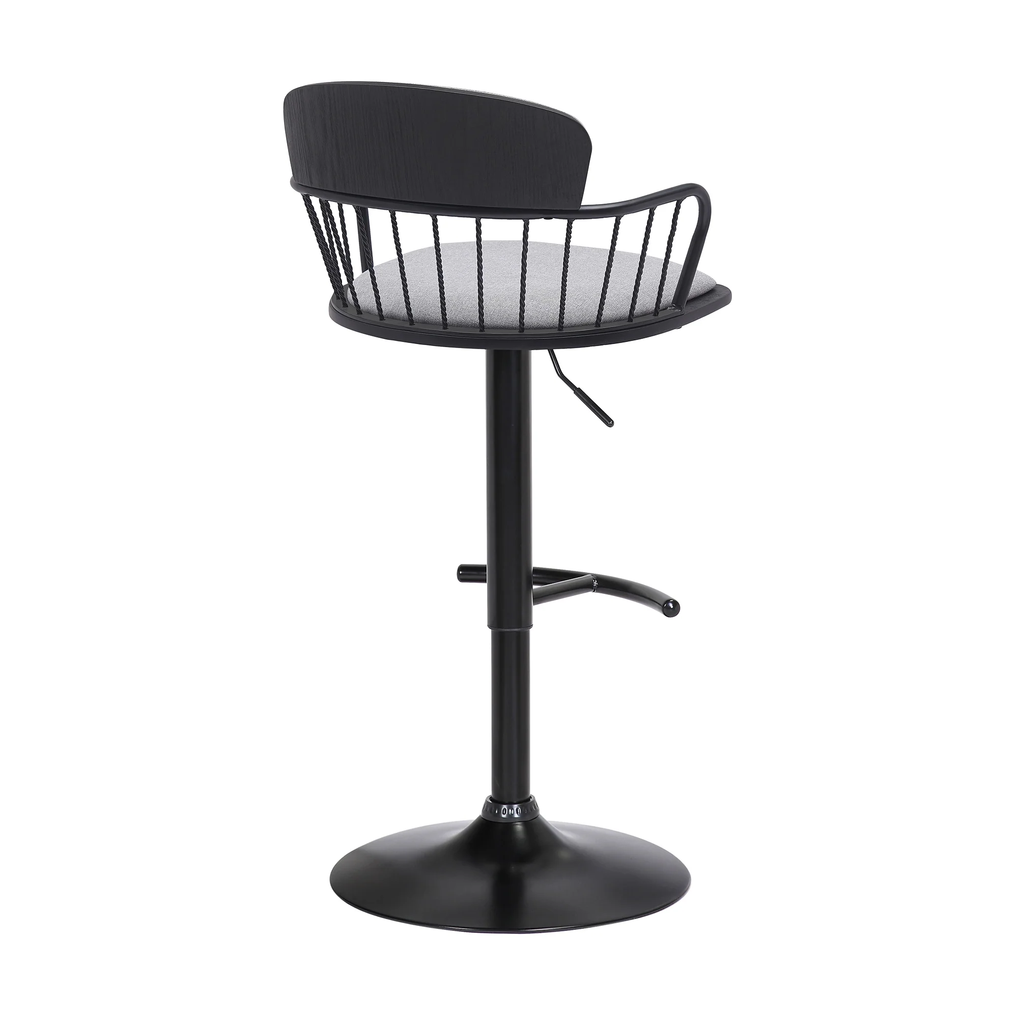 Nash Adjustable Black Wood Bar Stool in Light Gray Fabric with Black Metal By Armen Living - Image 4