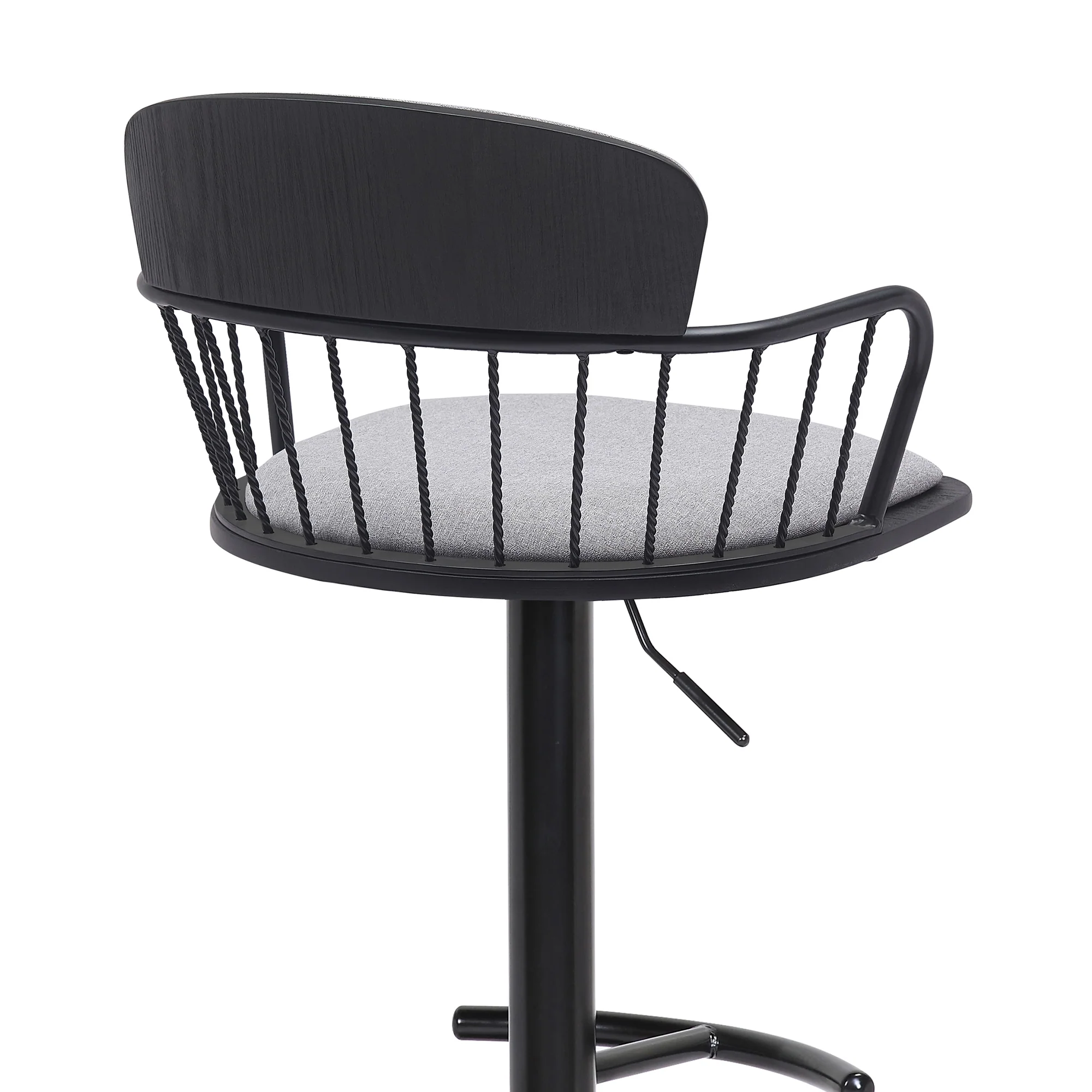 Nash Adjustable Black Wood Bar Stool in Light Gray Fabric with Black Metal By Armen Living - Image 5