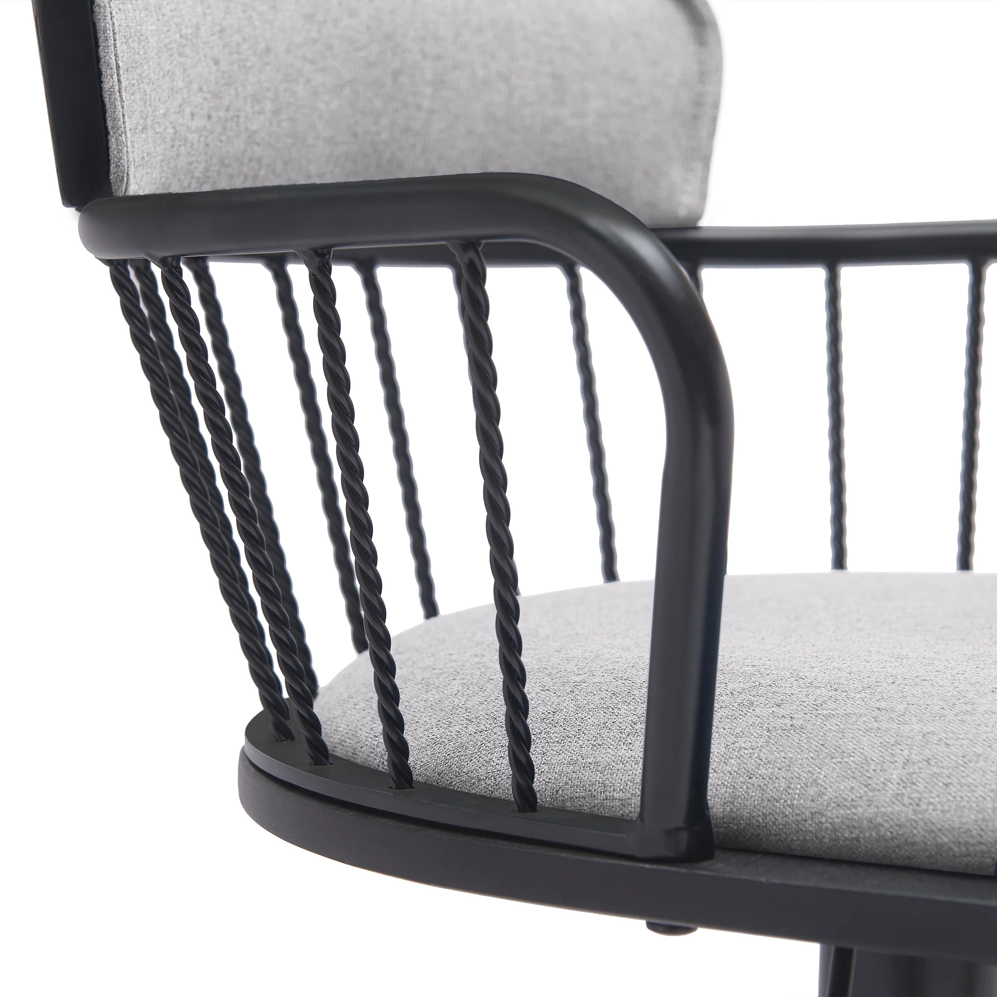 Nash Adjustable Black Wood Bar Stool in Light Gray Fabric with Black Metal By Armen Living - Image 6