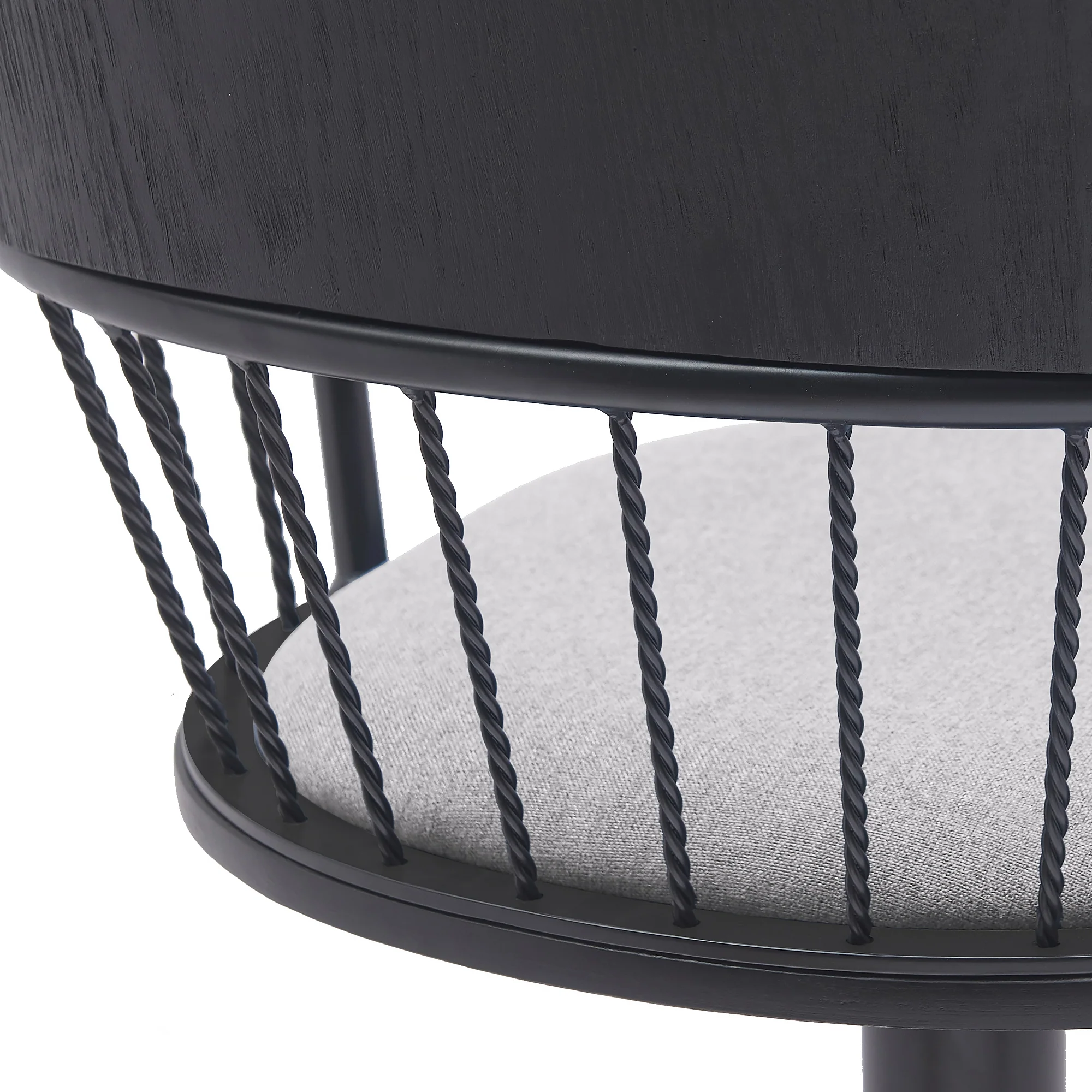 Nash Adjustable Black Wood Bar Stool in Light Gray Fabric with Black Metal By Armen Living - Image 9