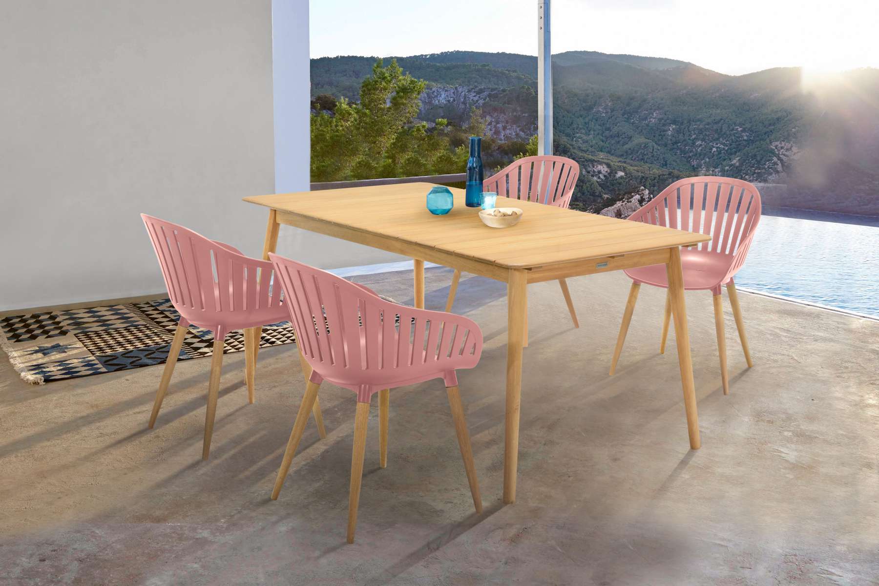 Nassau 5 piece Outdoor Dining Set in Natural Wood Finish Table By Armen Living - Image 17