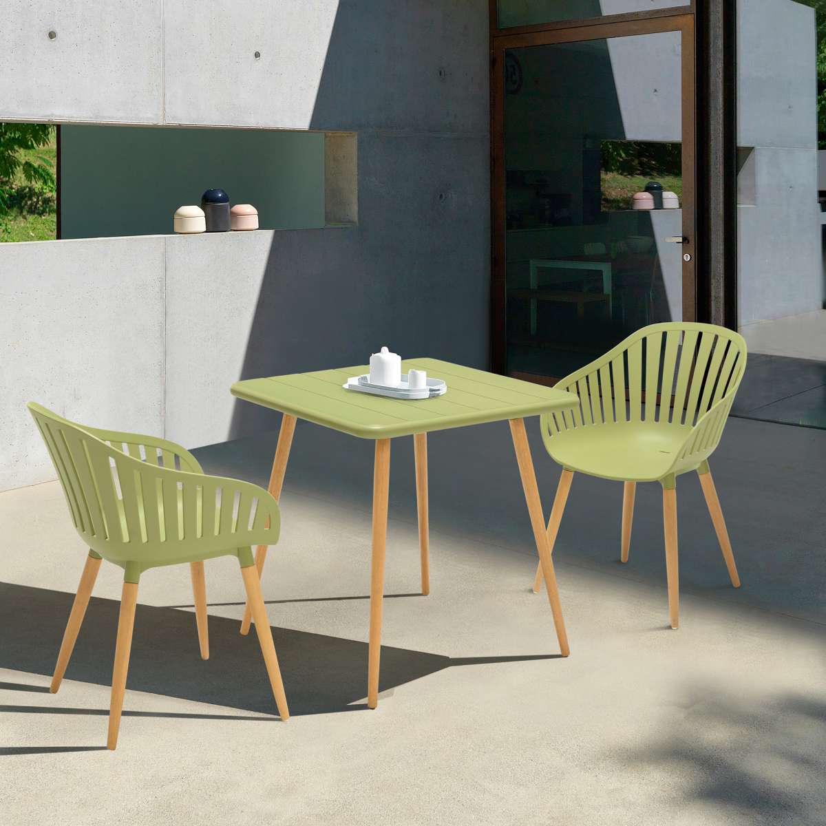 Nassau Outdoor 3 Piece Green Eucalyptus Dining Set By Armen Living - Image 25