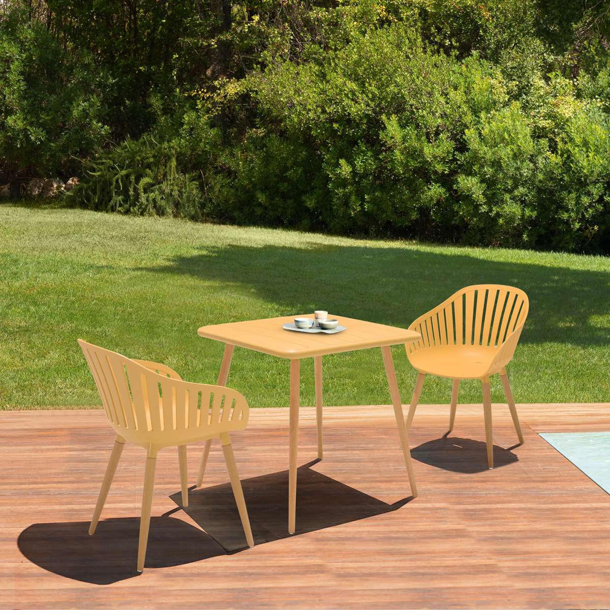 Nassau Outdoor 3 Piece Green Eucalyptus Dining Set By Armen Living - Image 9