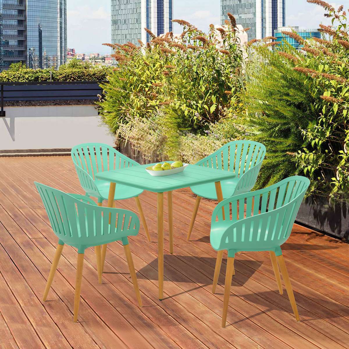 Nassau Outdoor 5 Piece Green Eucalyptus Dining Set By Armen Living - Image 17