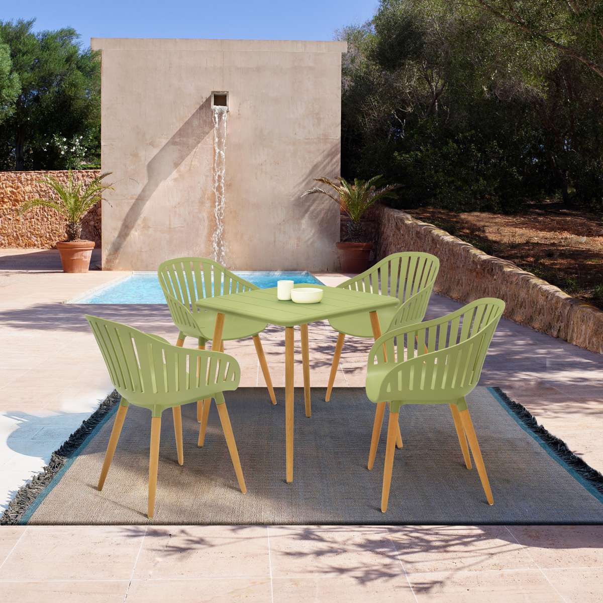 Nassau Outdoor 5 Piece Green Eucalyptus Dining Set By Armen Living - Image 25