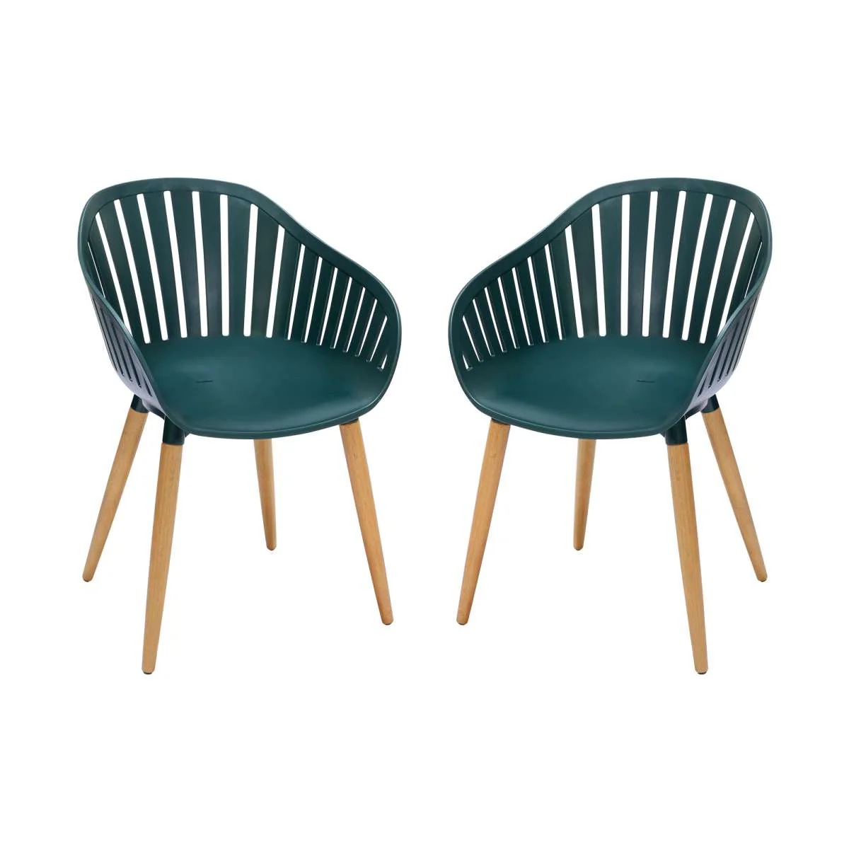 Nassau Outdoor Green Dining Chair with Eucalyptus Wood Legs - Set of 2 By Armen Living - Image 2