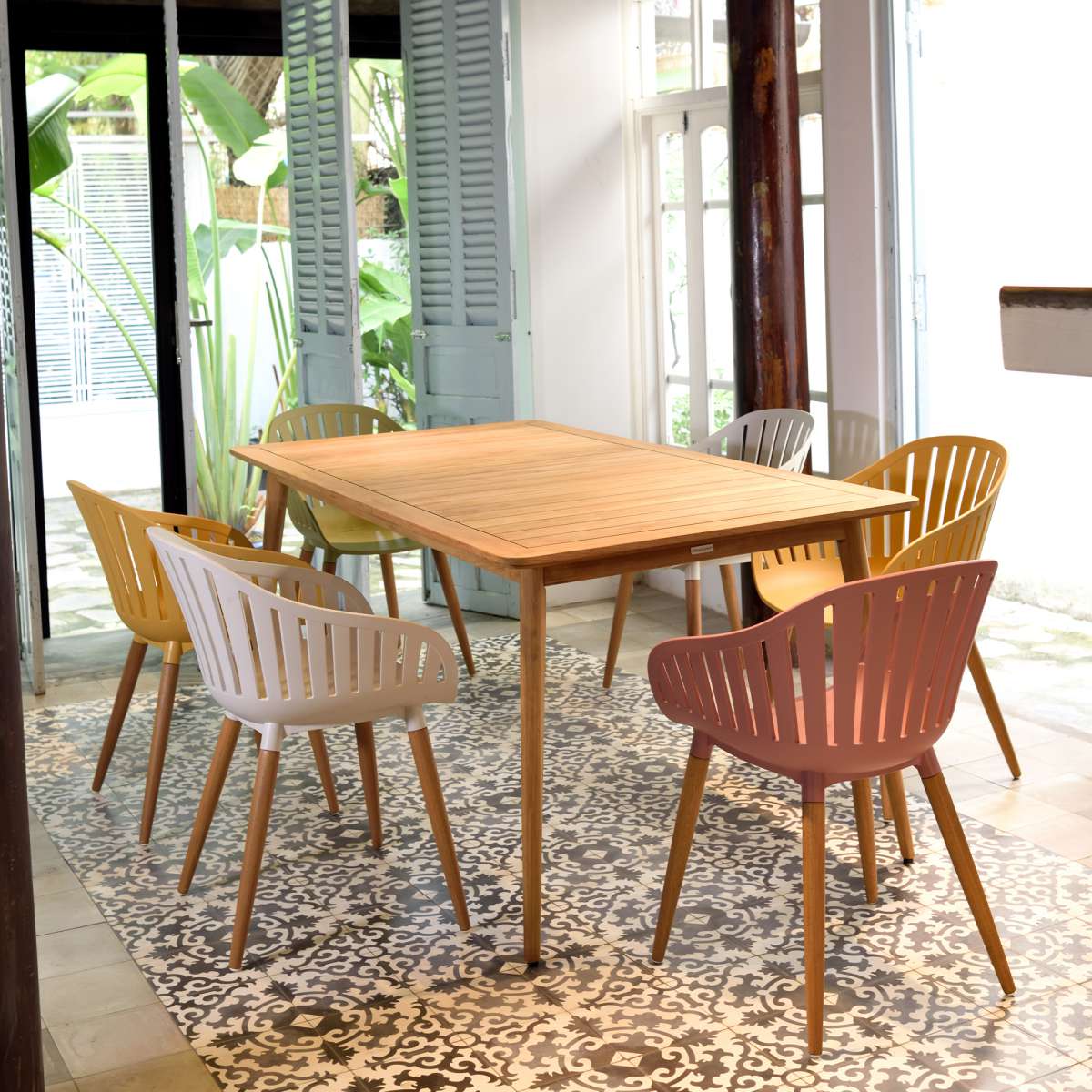 Nassau Outdoor Rectangle Dining Table in Natural Wood Finish By Armen Living - Image 3