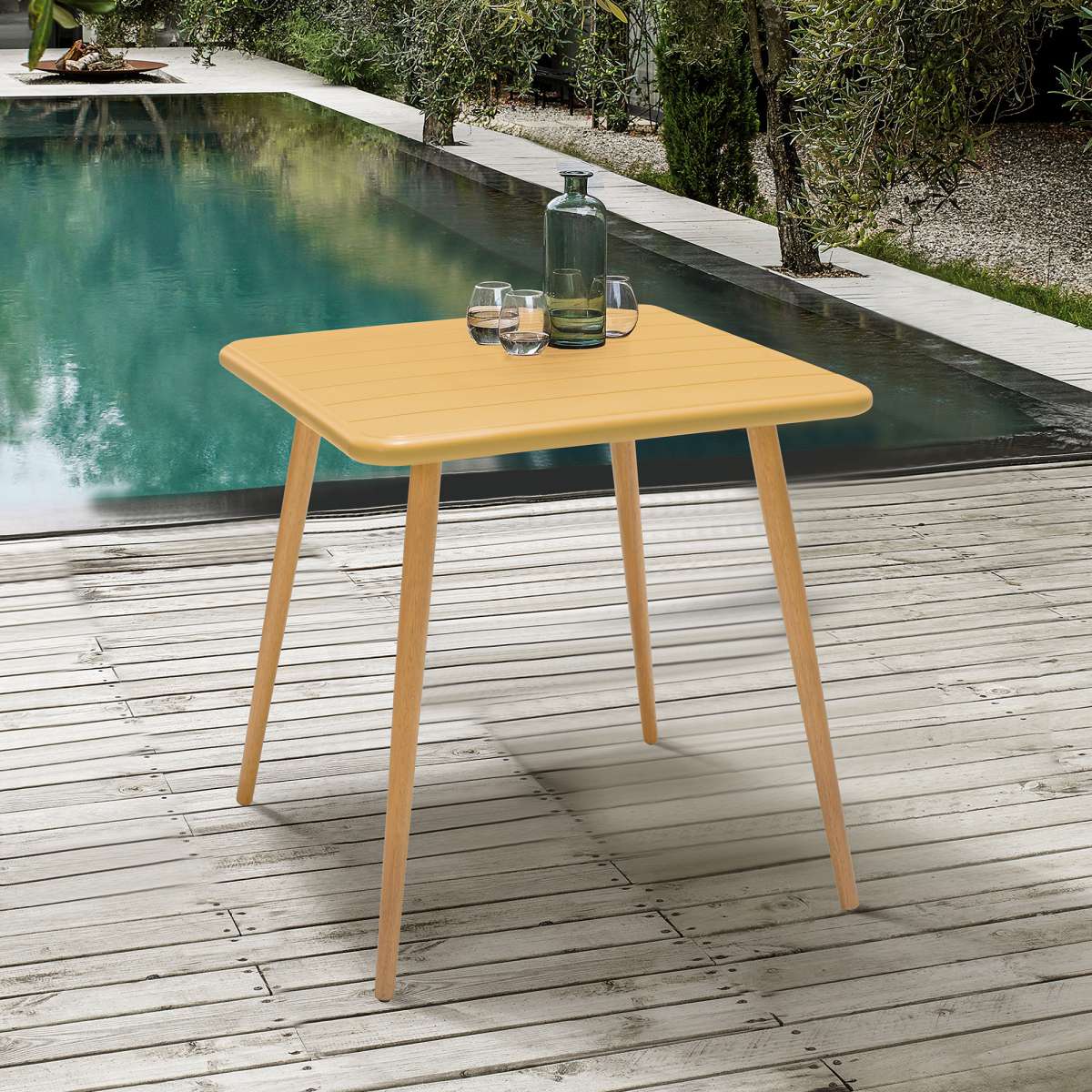 Nassau Square Outdoor Green Eucalyptus Dining Table By Armen Living - Image 11